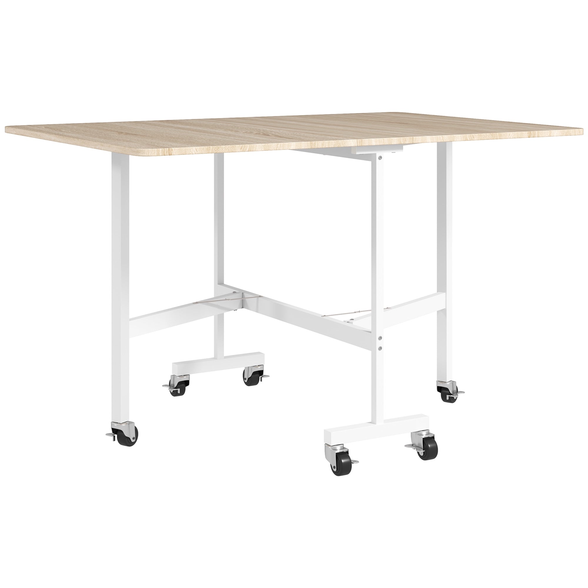 Hopfällbart matbord för 6 personer, ek, 6 låsbara hjul