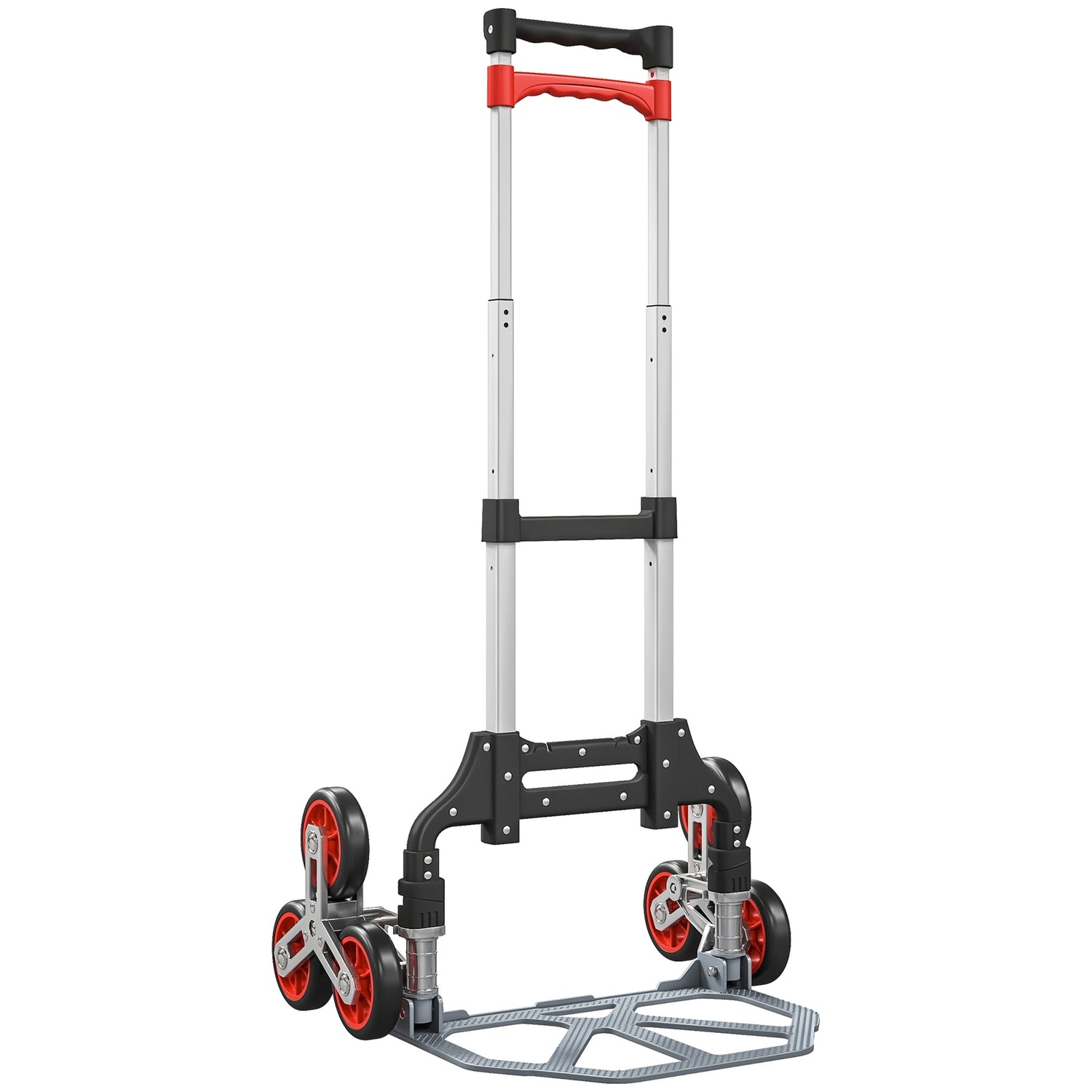 Hopfällbar trappvagn, 6 hjul, 70 kg kapacitet, röd