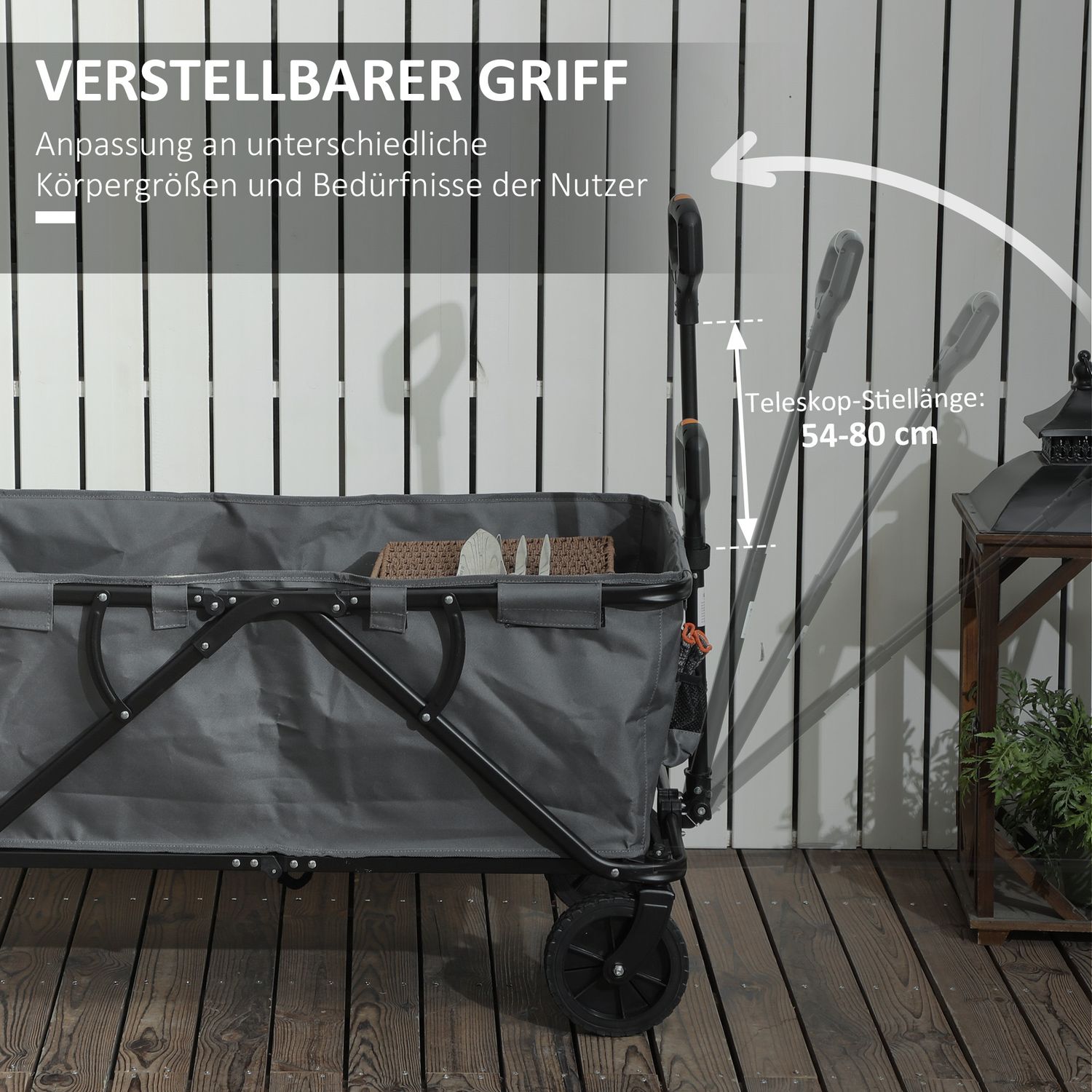 Hopfällbar trädgårdsvagn, 160L kapacitet, 120kg belastning, mörkgrå