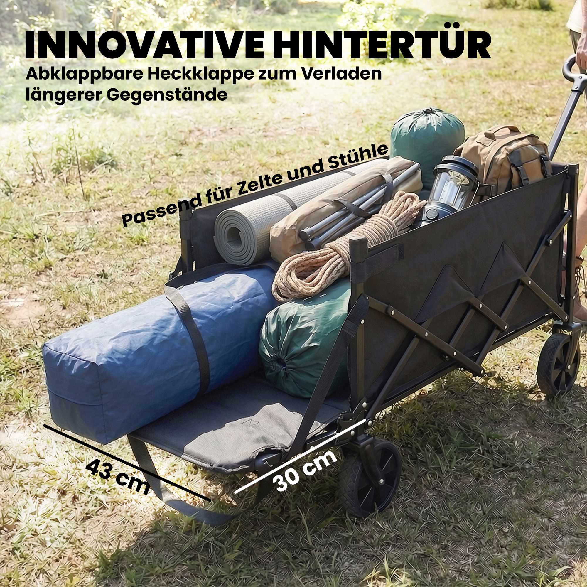 Hopfällbar trädgårdsvagn med teleskophandtag, 60 liters kapacitet
