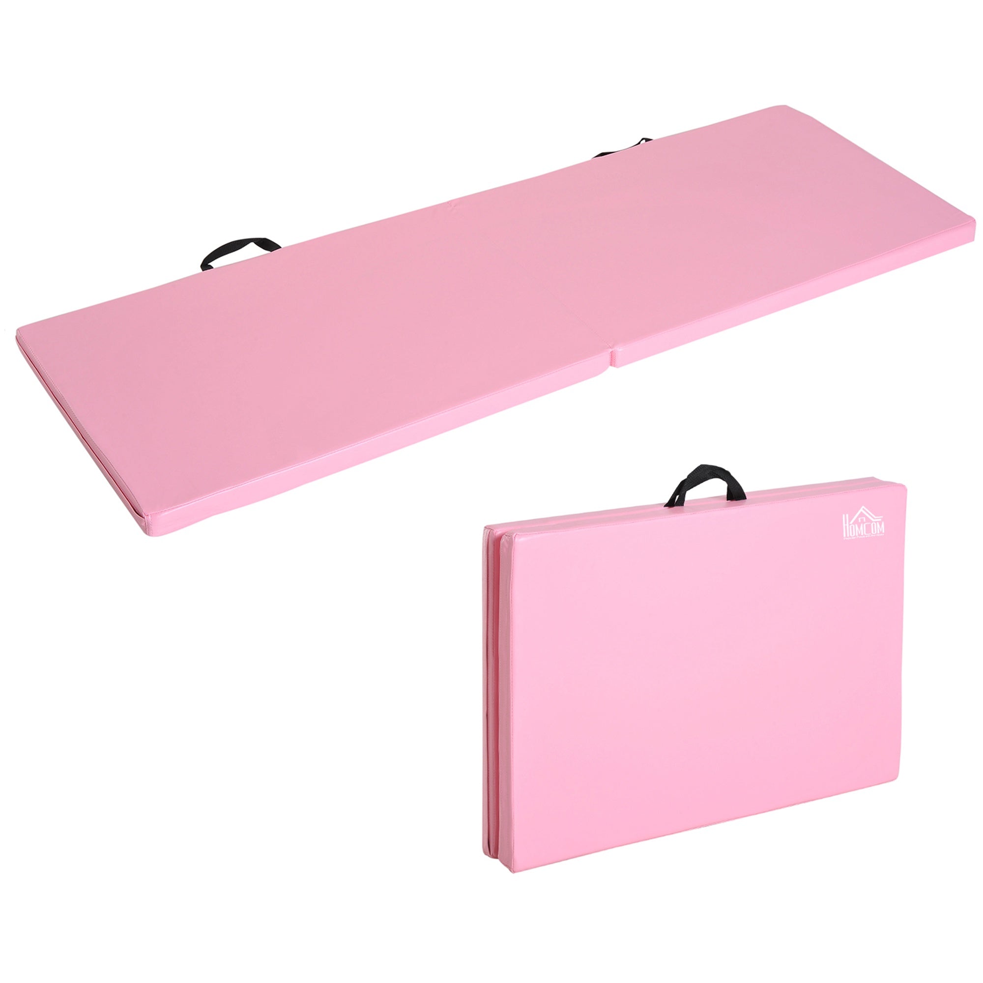 Hopfällbar träningsmatta med handtag, 180x60x5 cm, rosa