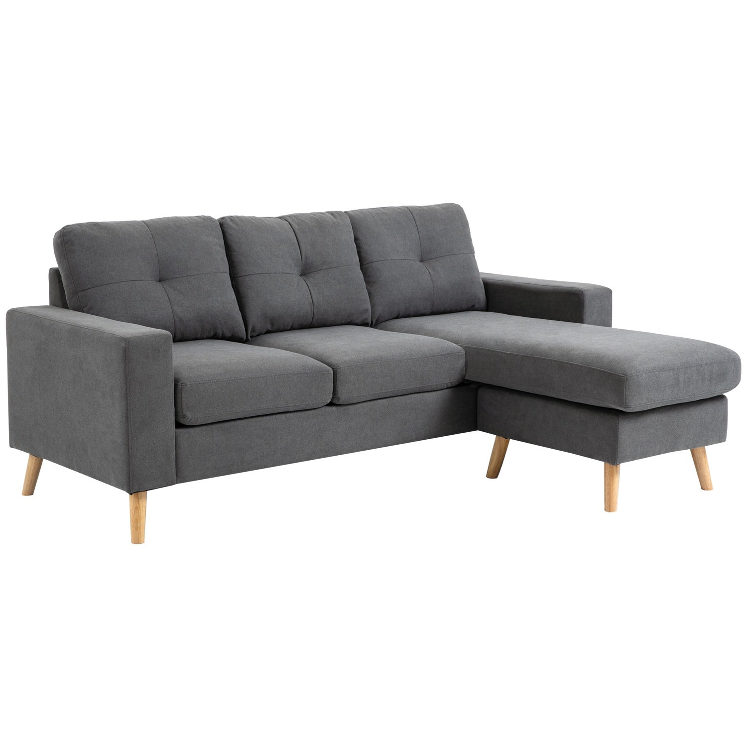 L-Shape grå hörnsoffa, linnelook, säten 3, 93X136X85 Cm