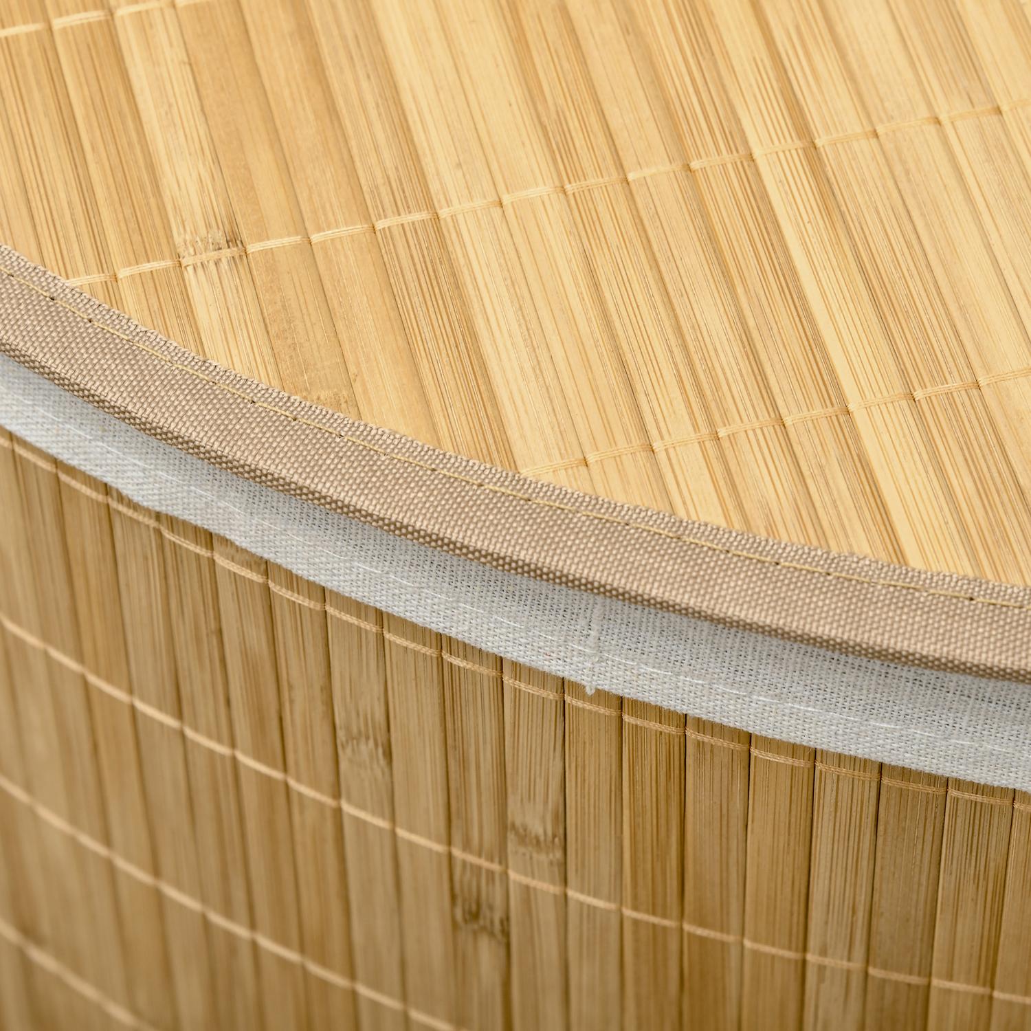 Hörntvättkorg i bambu med lock & avtagbart foder 55L