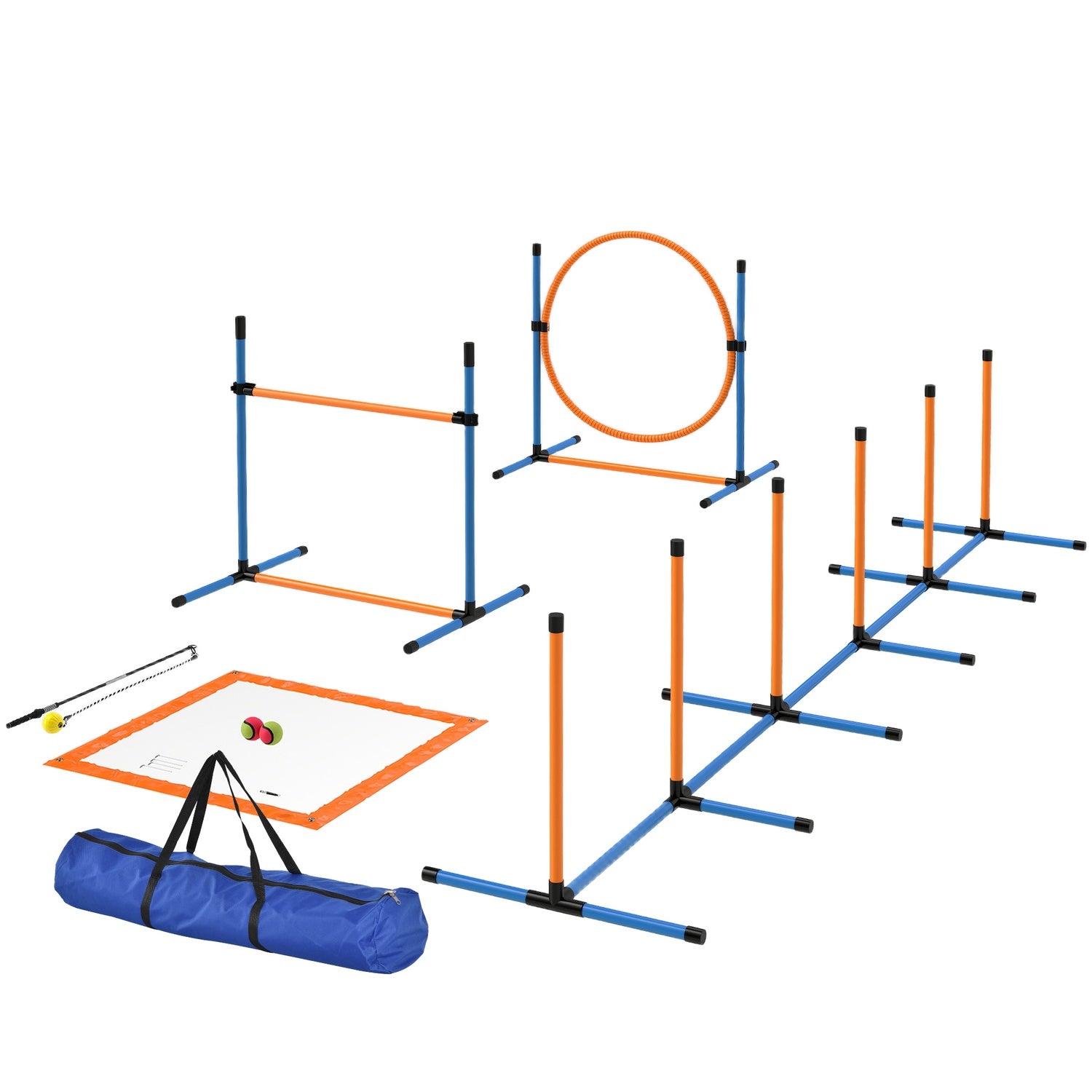 Dog Agility Set, justerbara häckar & slalomstavar, 9 delar
