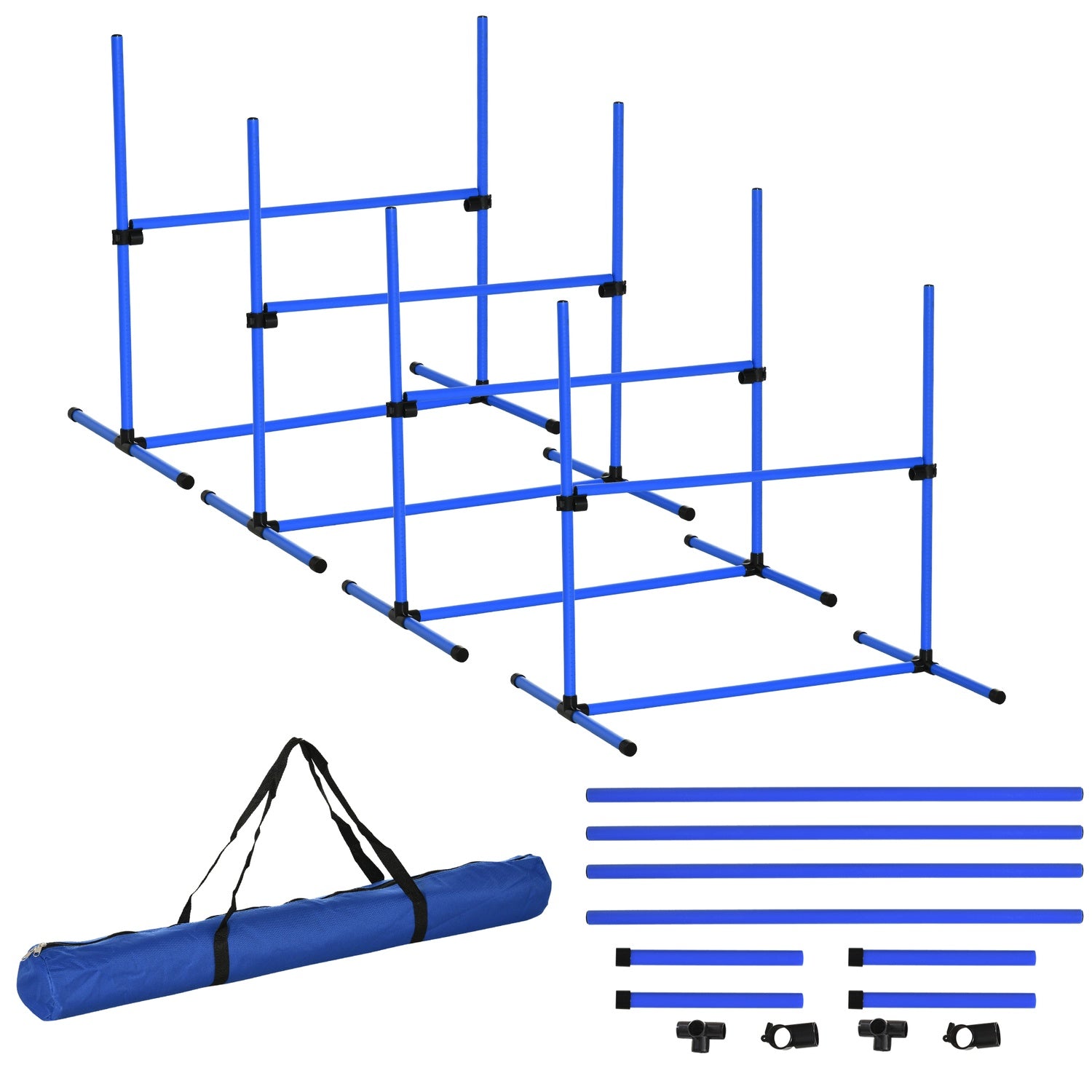Hund agility treningssett – 4 blå plasthindre