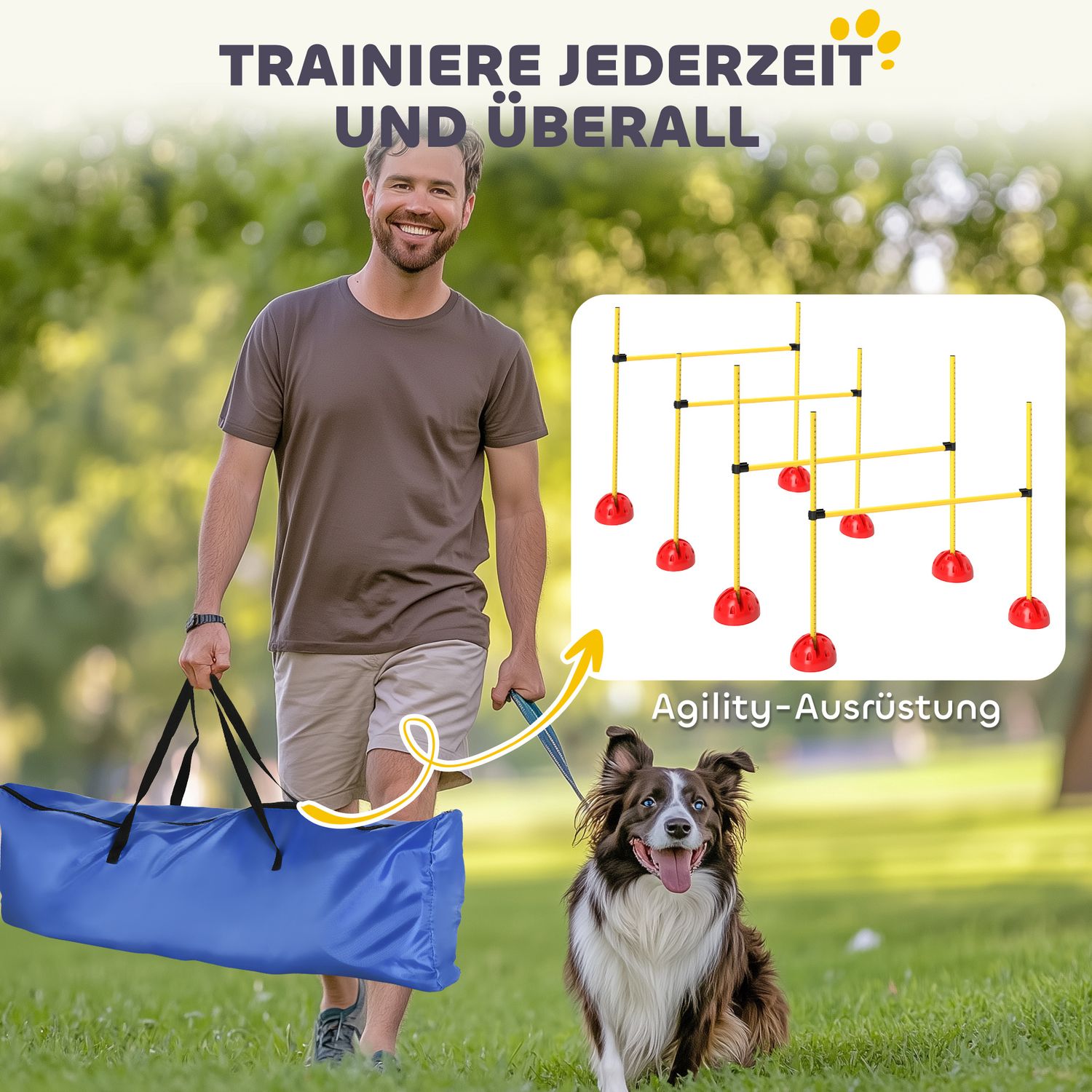 Hund Agility Utrustningsset, 5-delat med justerbara hinder