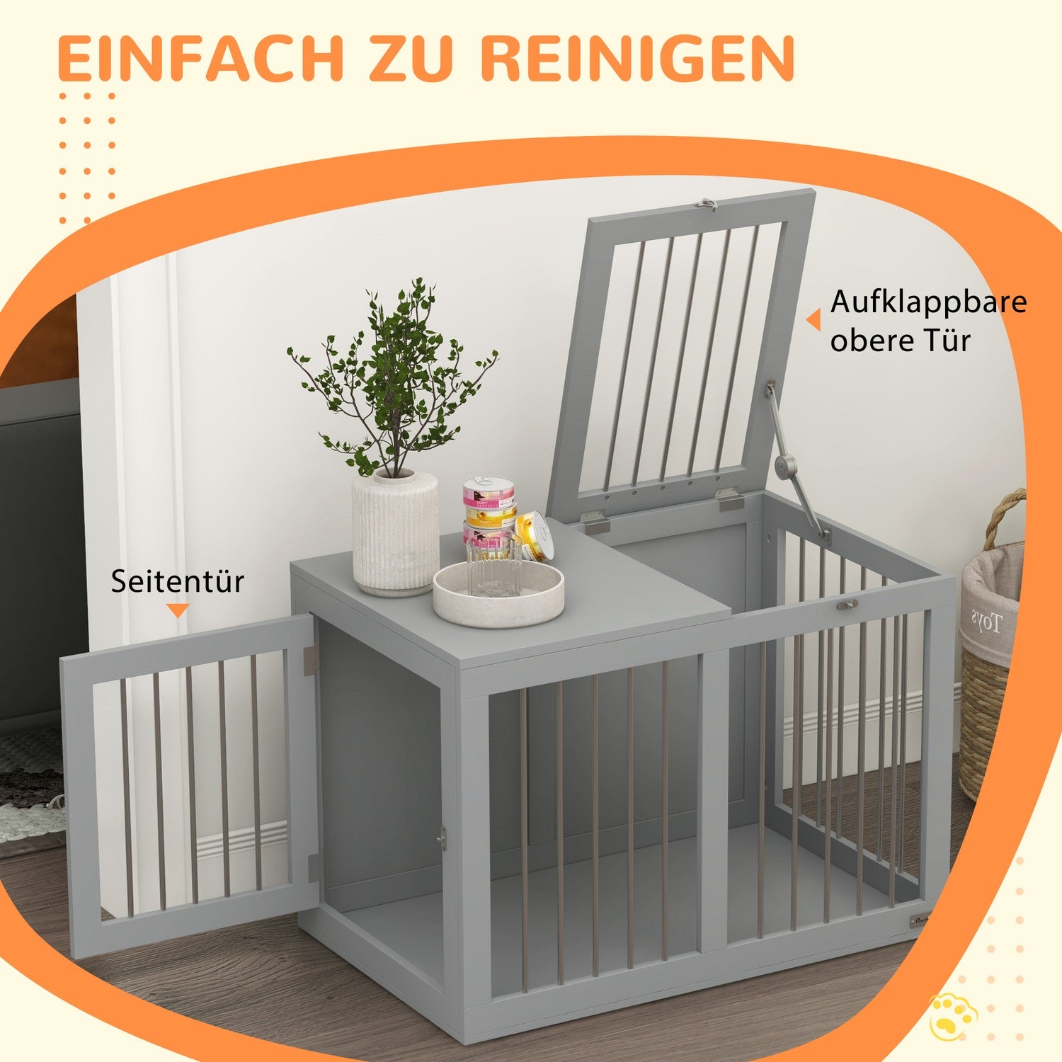 Mellanstor hundlåda med dörrar – Grå 80 x 50 x 56,5 cm