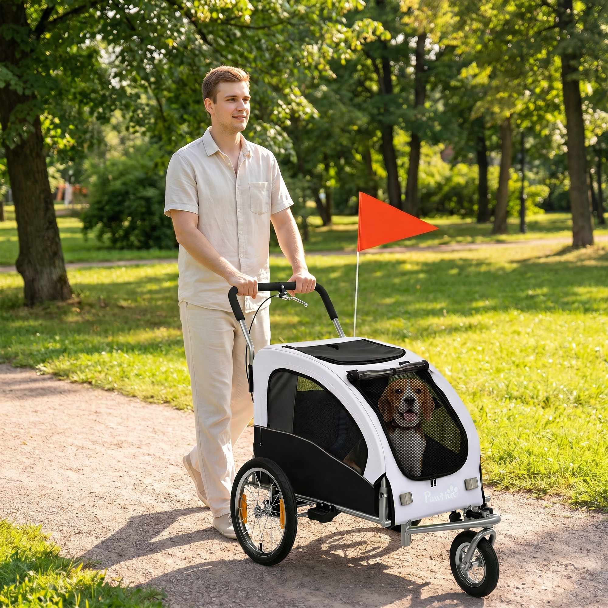 Hundcykelkärra/barnvagn, 2-i-1, Upp till 20 kg, Vit