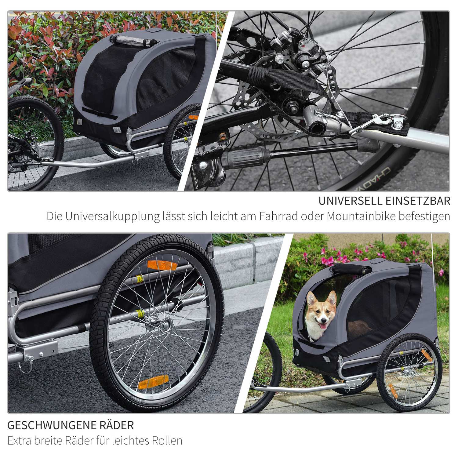 Hundcykelvagn, Grå/Svart, 130x73x90 cm Transporter
