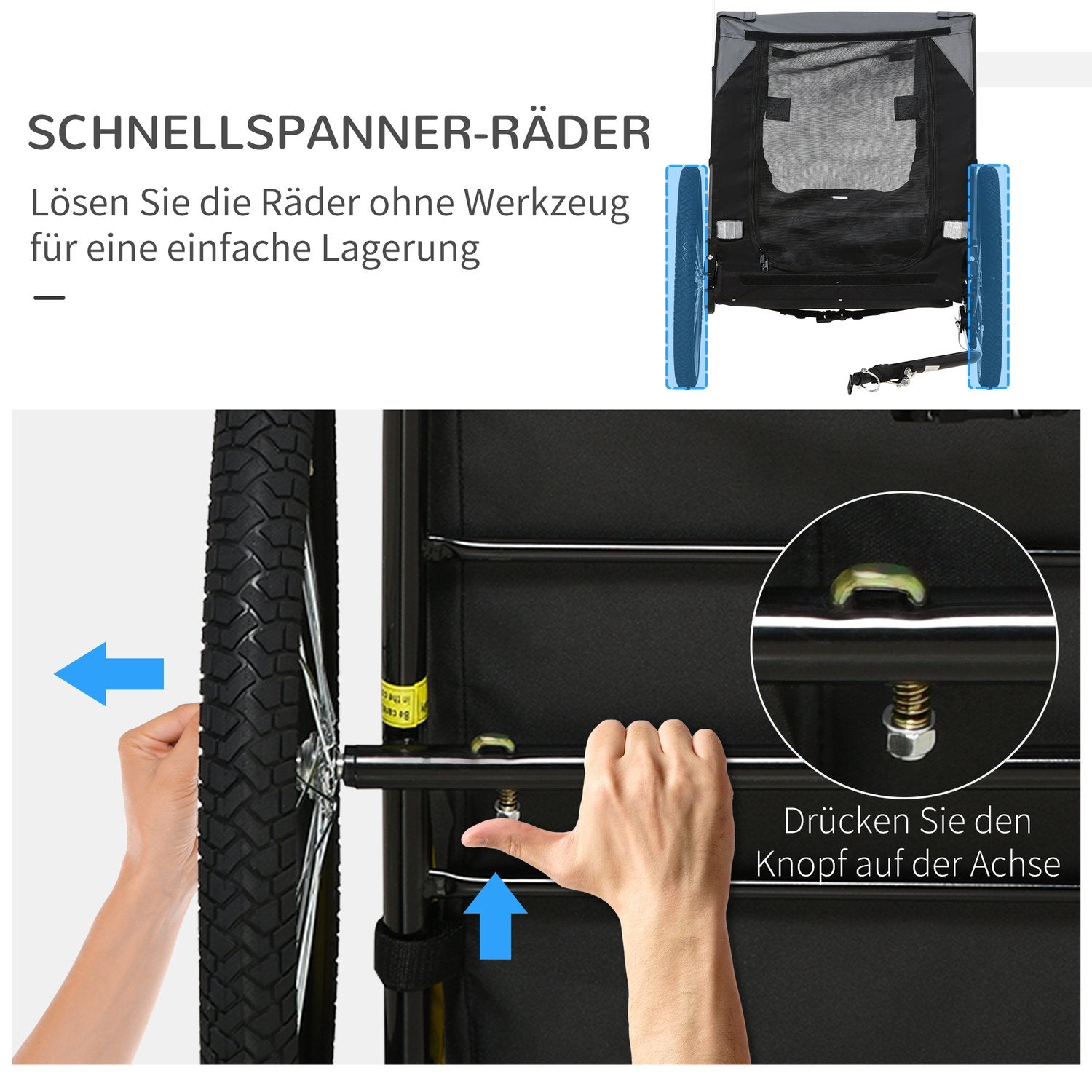 Hundcykelvagn – hopfällbar, nätfönster, reflexer, svart
