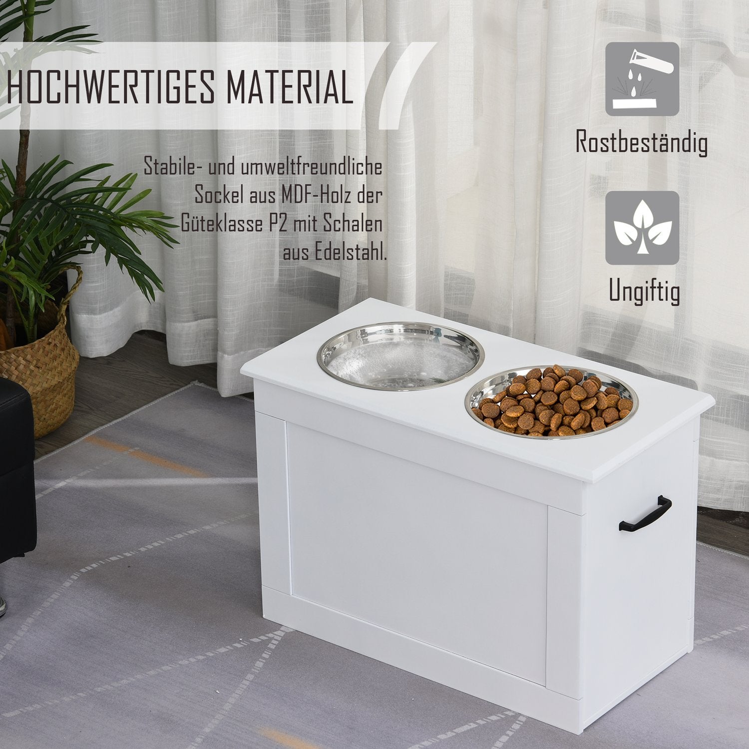 Hundfoderstation med förvaring – Vit, 60x30x41cm