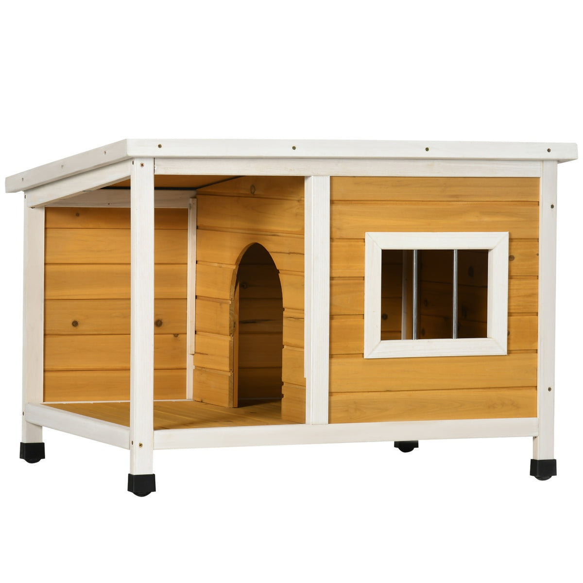 Hundehus i gran med terrasse og tak for små hunder