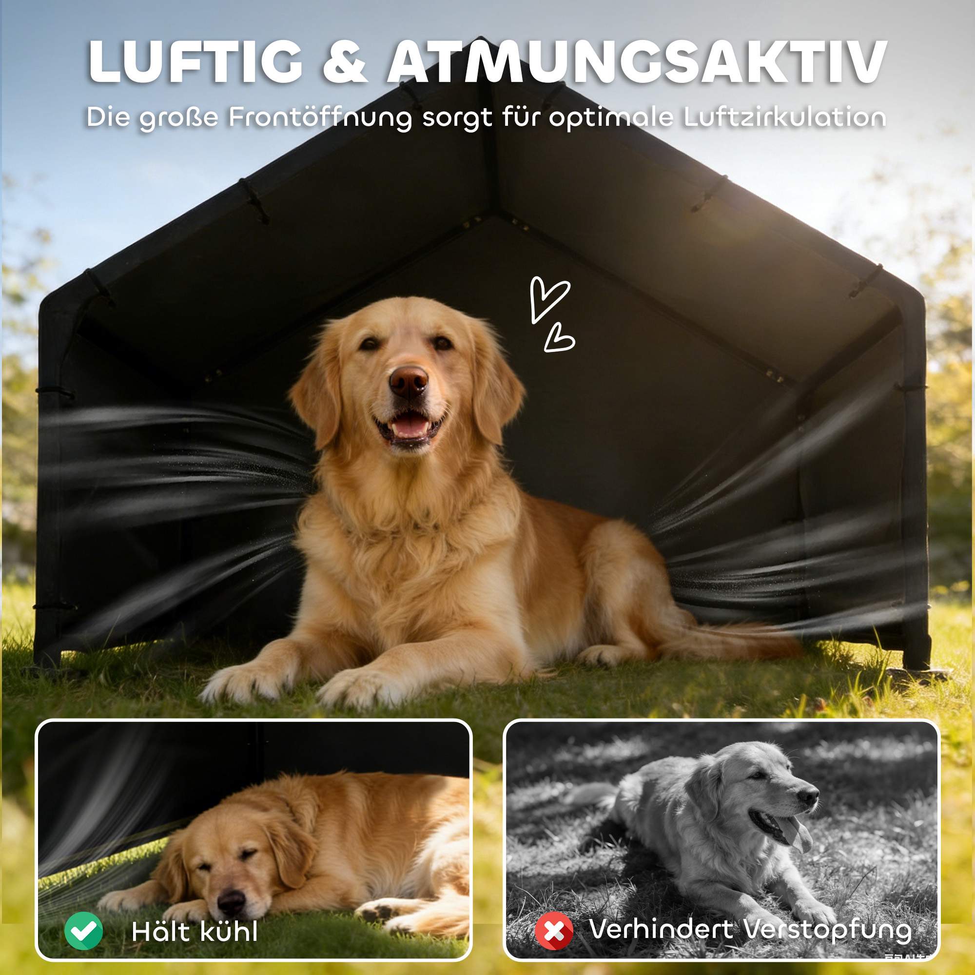Hundkoja för utomhusbruk med UV-beständigt tak, 125x110x93 cm