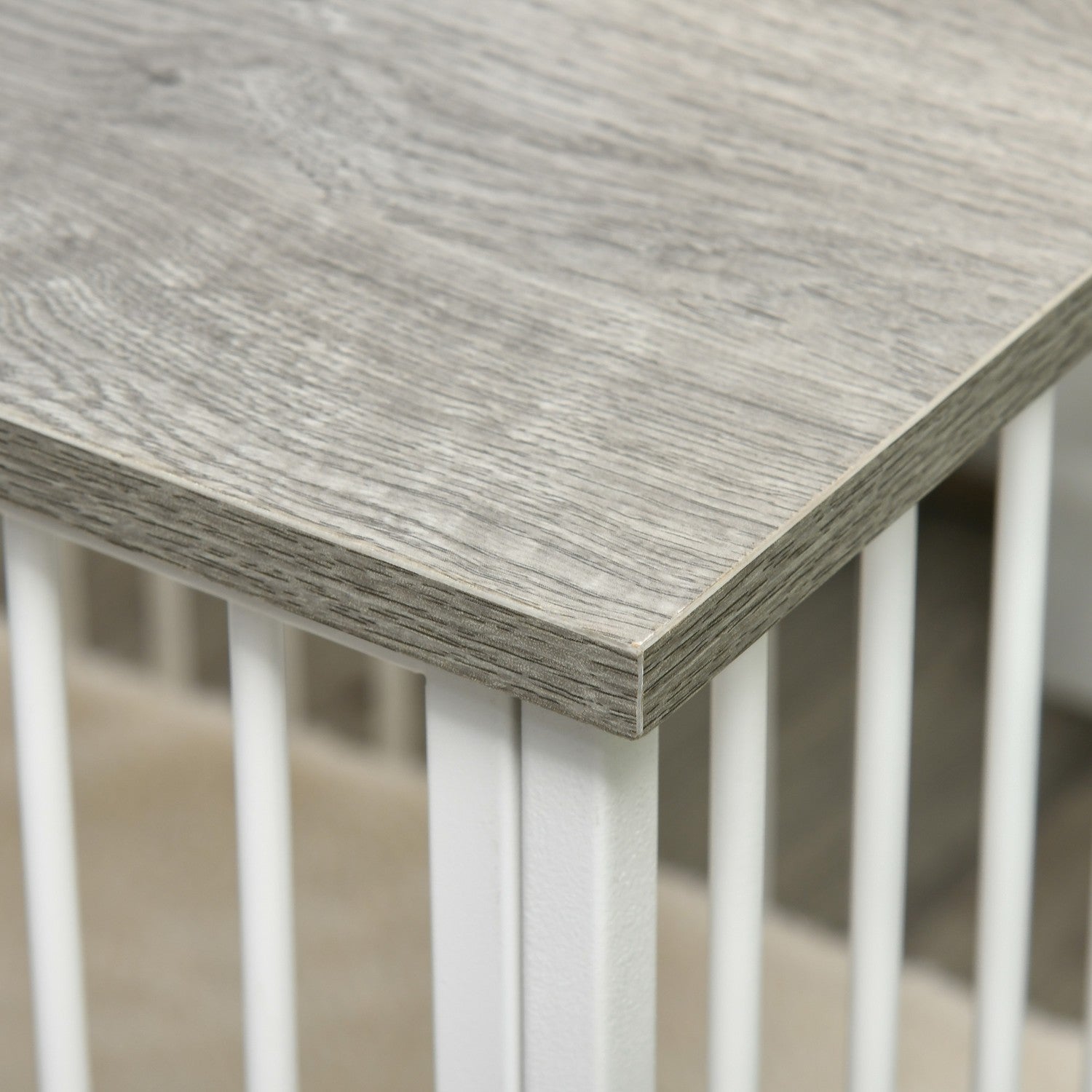 Hundlåda med trälook, bordsskiva, kudde, medium, vit/grå