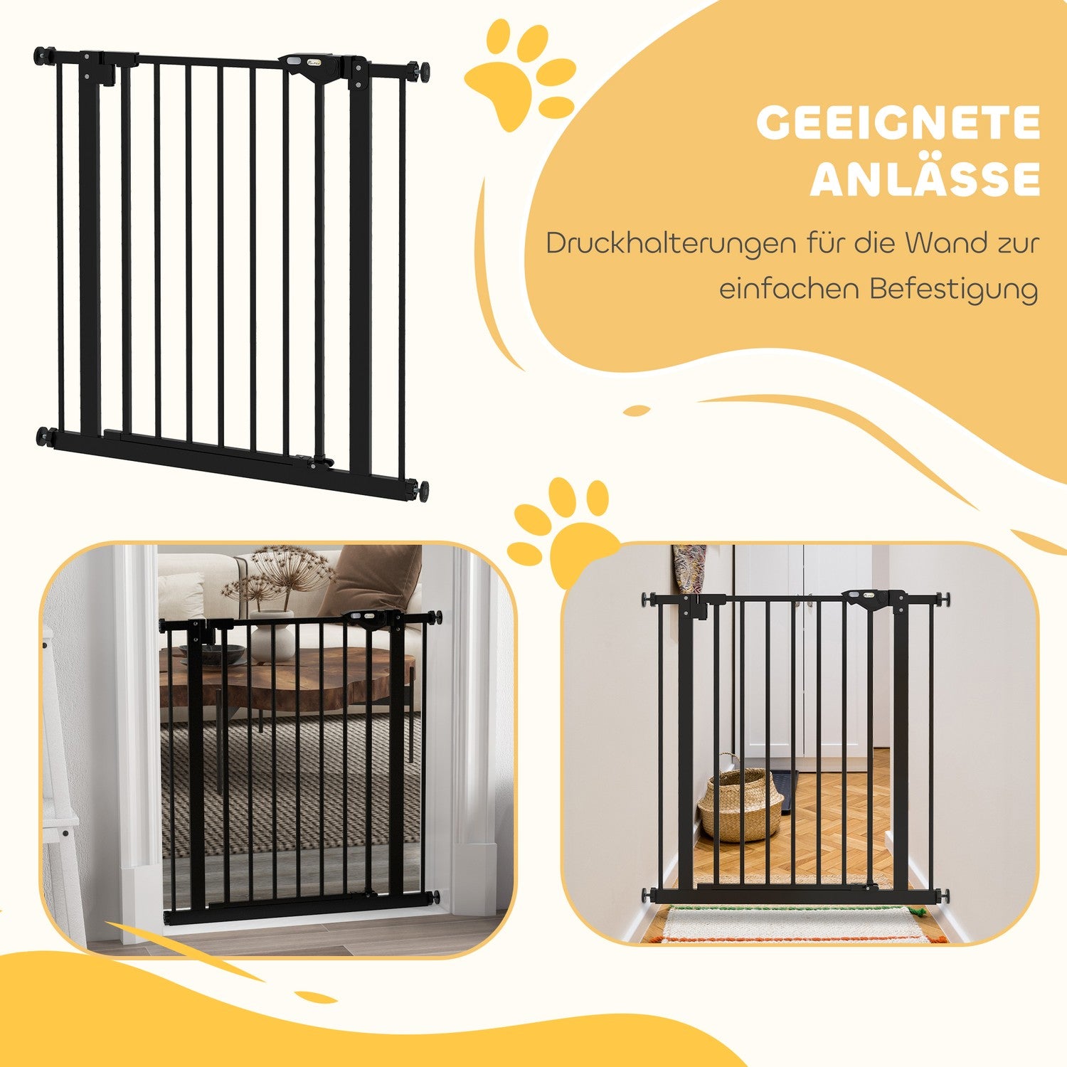 Hundsäkerhetstrappgrind, 74-80 cm, Metall & Plast, Svart