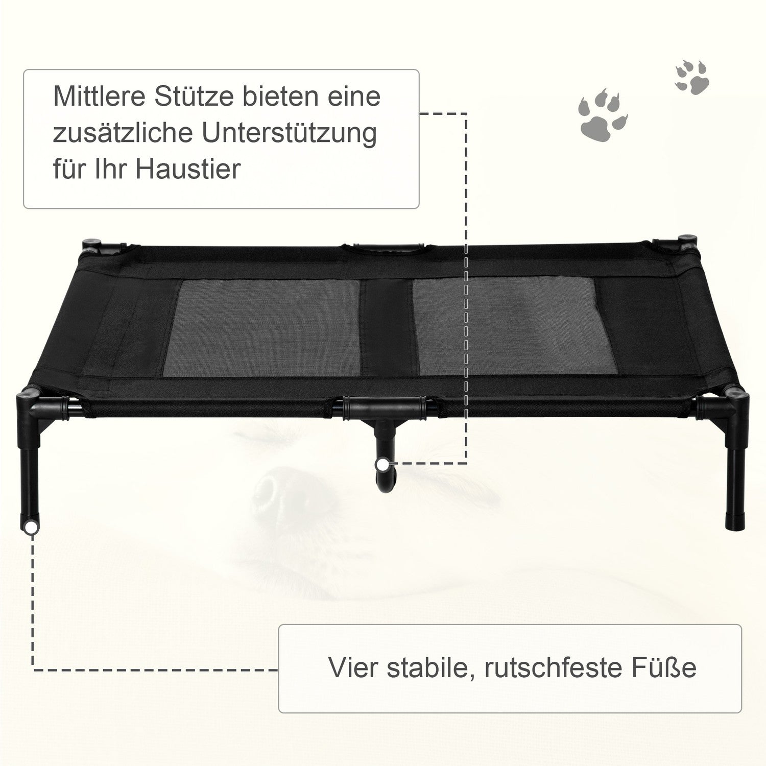 Förhöjd hundsäng utomhus – Oxford Black 92x76x18 cm