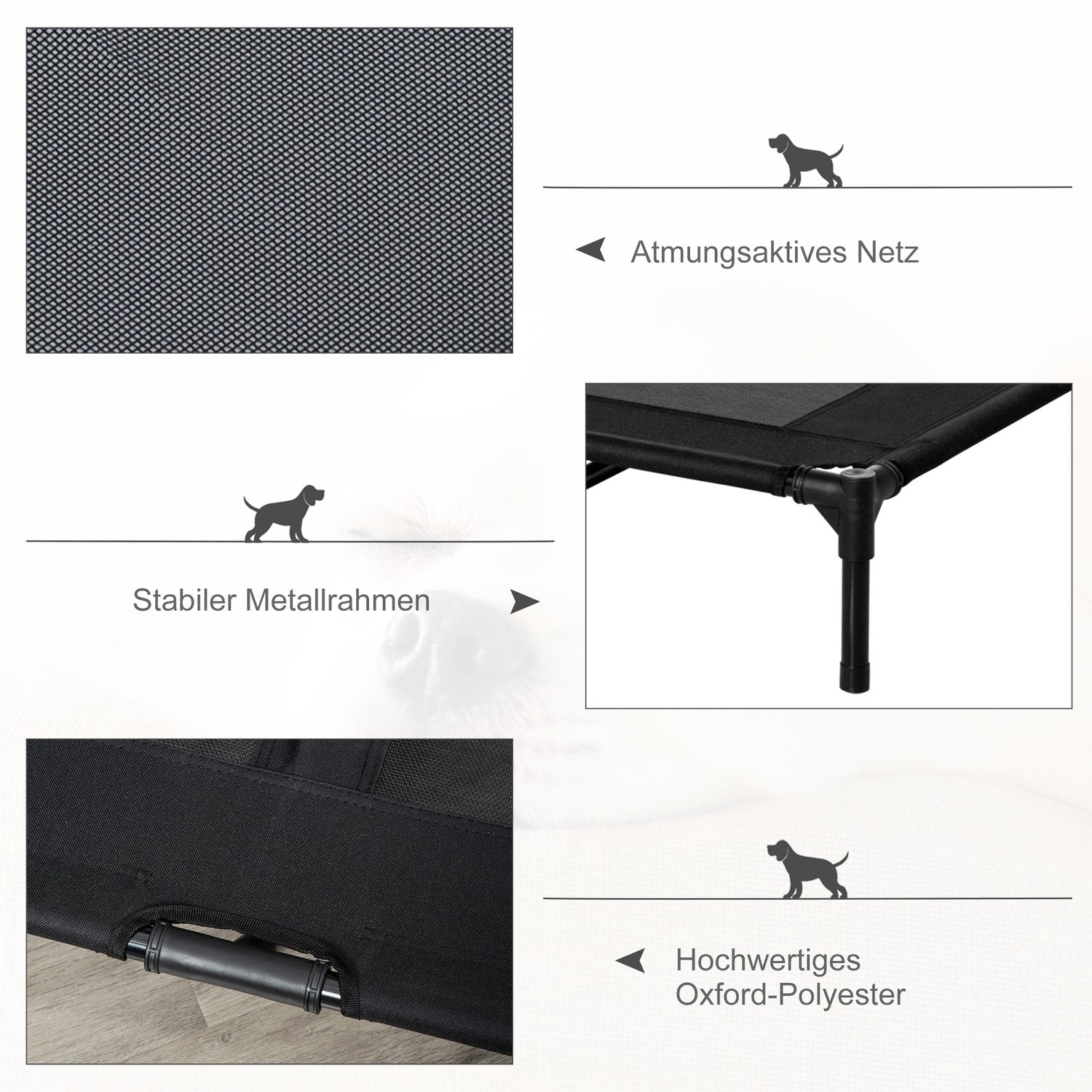 Förhöjd hundsäng utomhus – Oxford Black 92x76x18 cm