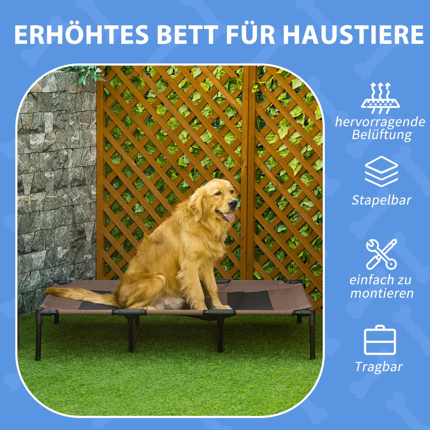 Utomhussäng för husdjur – slitstark metall, Oxford-tyg, 122x92x23 cm