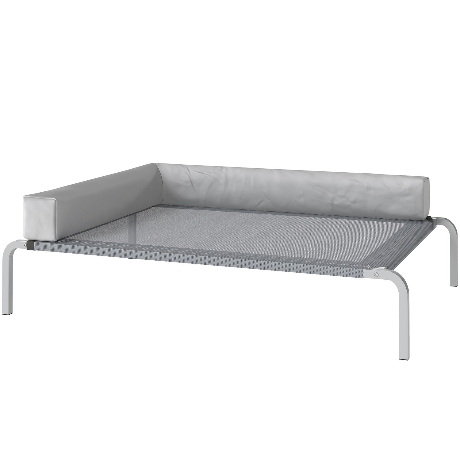 Utendørs hundeseng, hevet hundeseng for mellomstore hunder, med L-formet pute, 110x75x30 cm, lysegrå