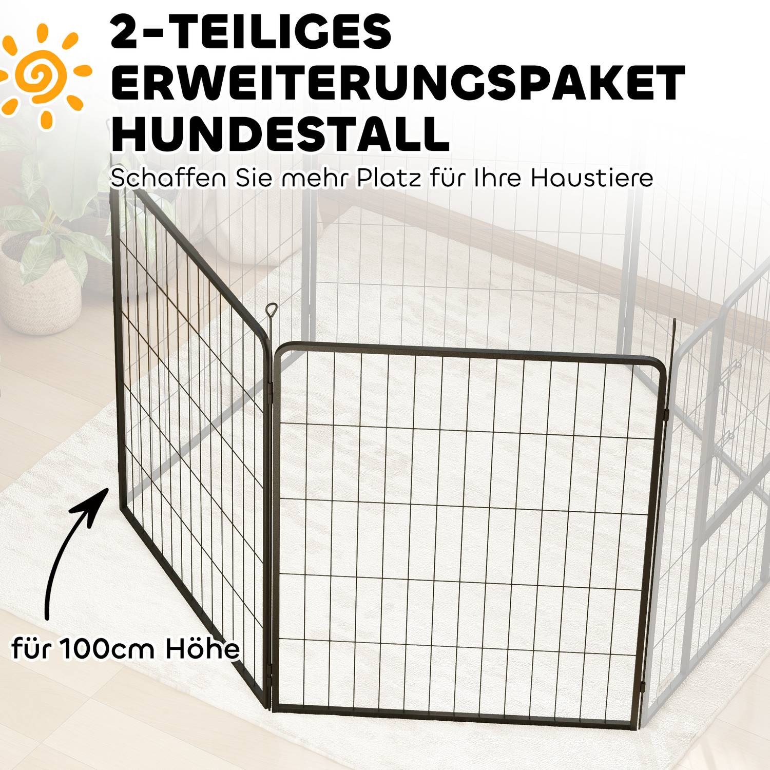 Hundstaket för utomhusbruk, set om 2, stål, 80x100 cm, svart