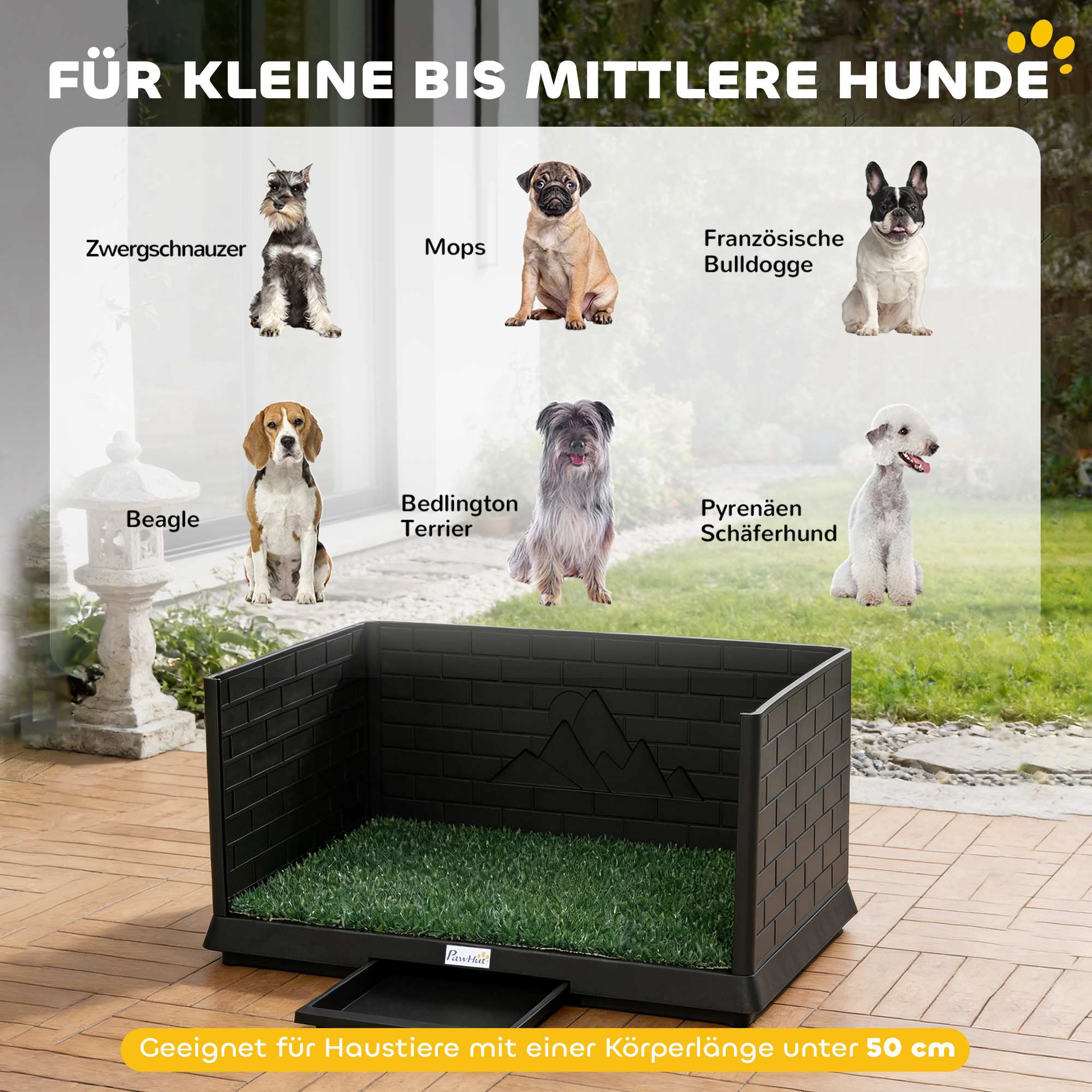 Hundtoalett med konstgräs, höga väggar, dränering, 75x51 cm