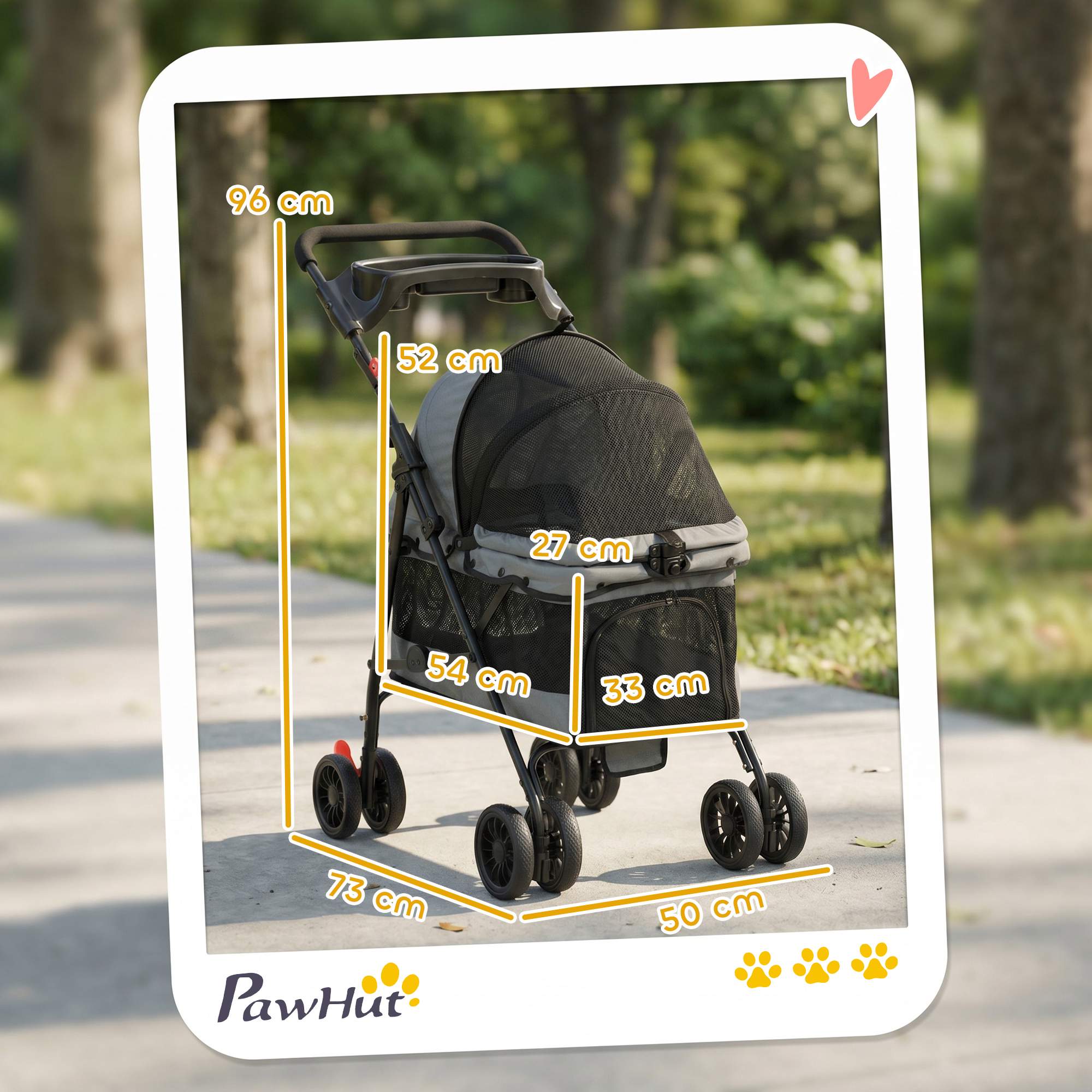 Hundvagn, Hopfällbar, Nätfönster, Upp till 10 kg, Grå
