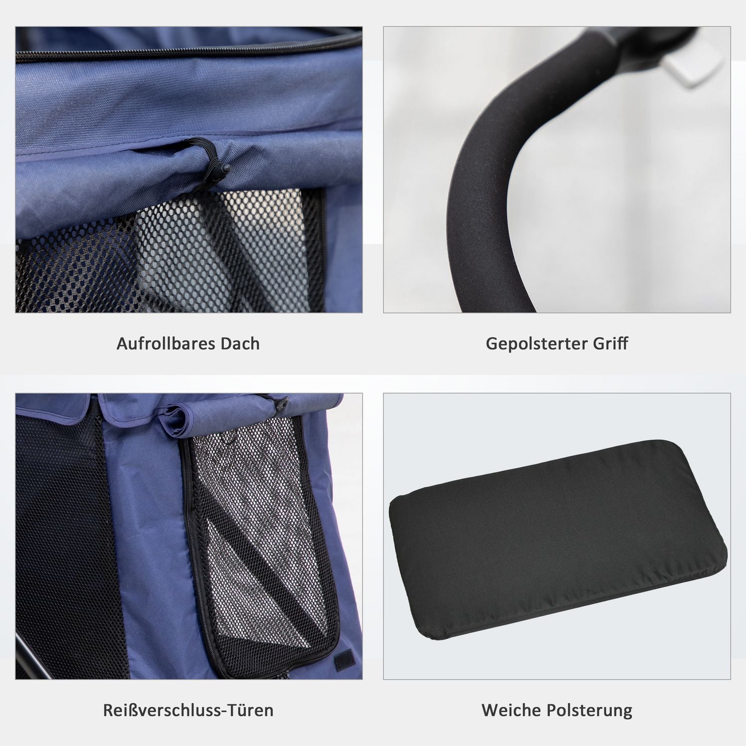 Hundvagn med dyna, nätfönster, för hundar upp till 20 kg