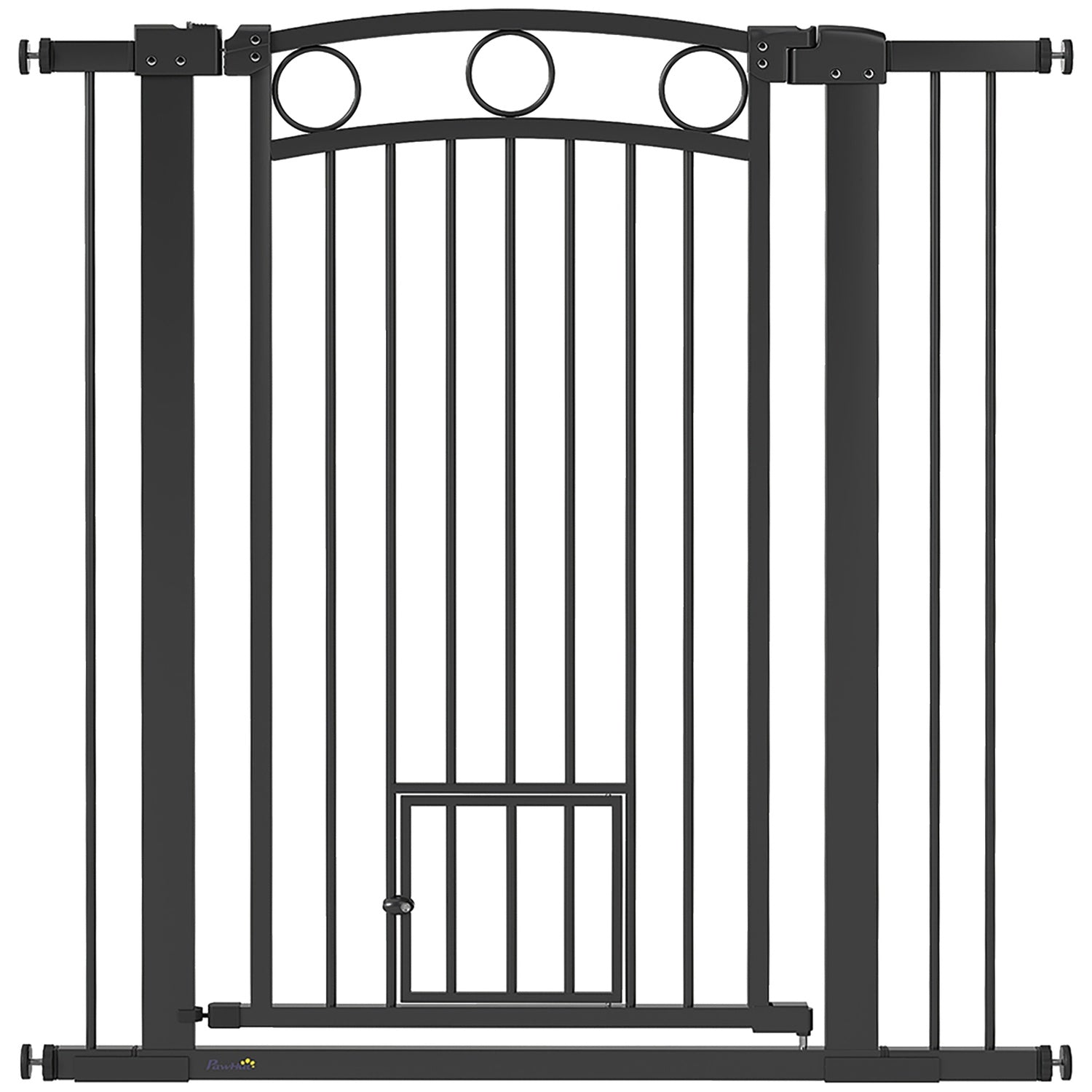 Husdjursgrind 106 cm, justerbar bredd, kattlucka, svart