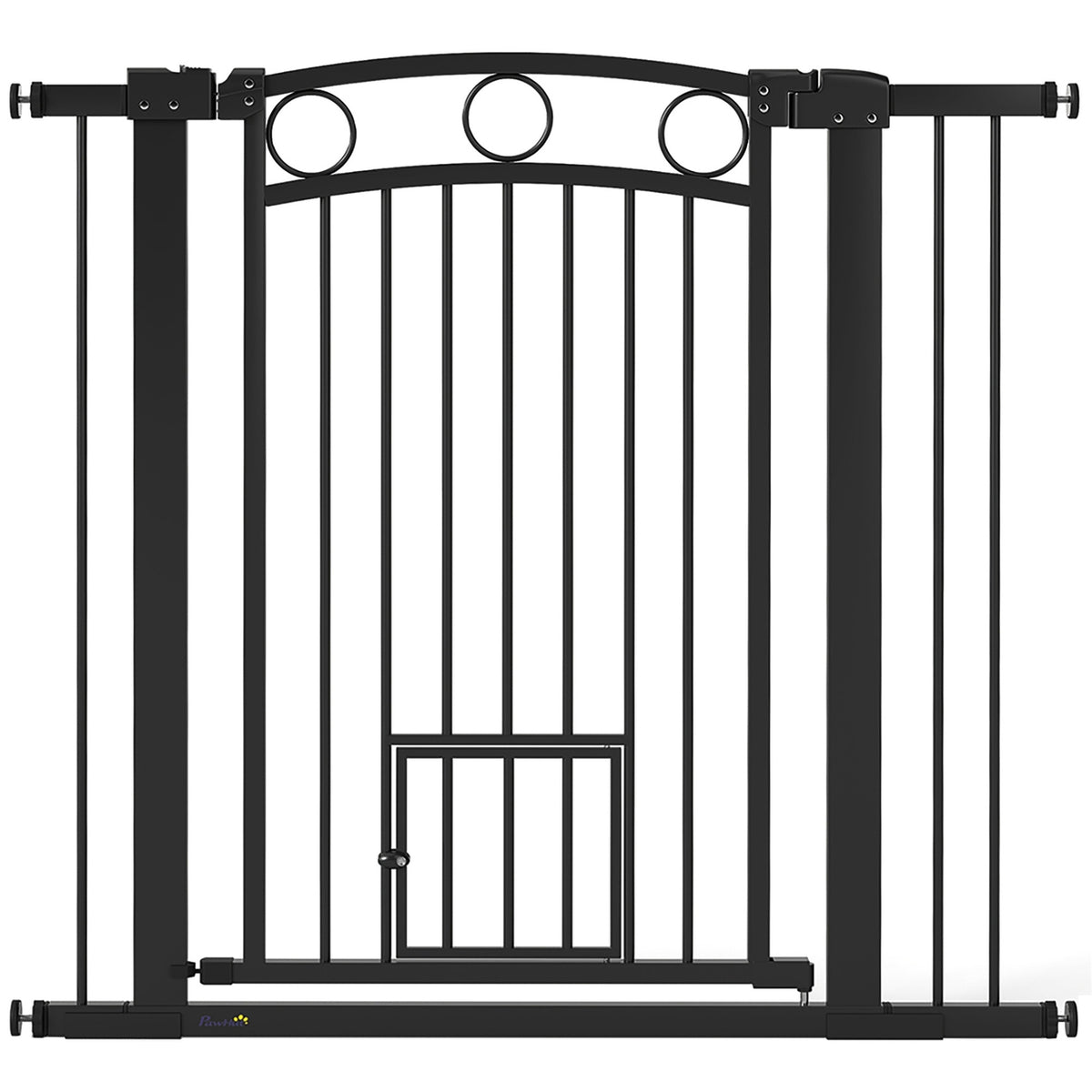 Husdjursgrind, 96 cm, Justerbar 76-104 cm, Kattlucka, Svart