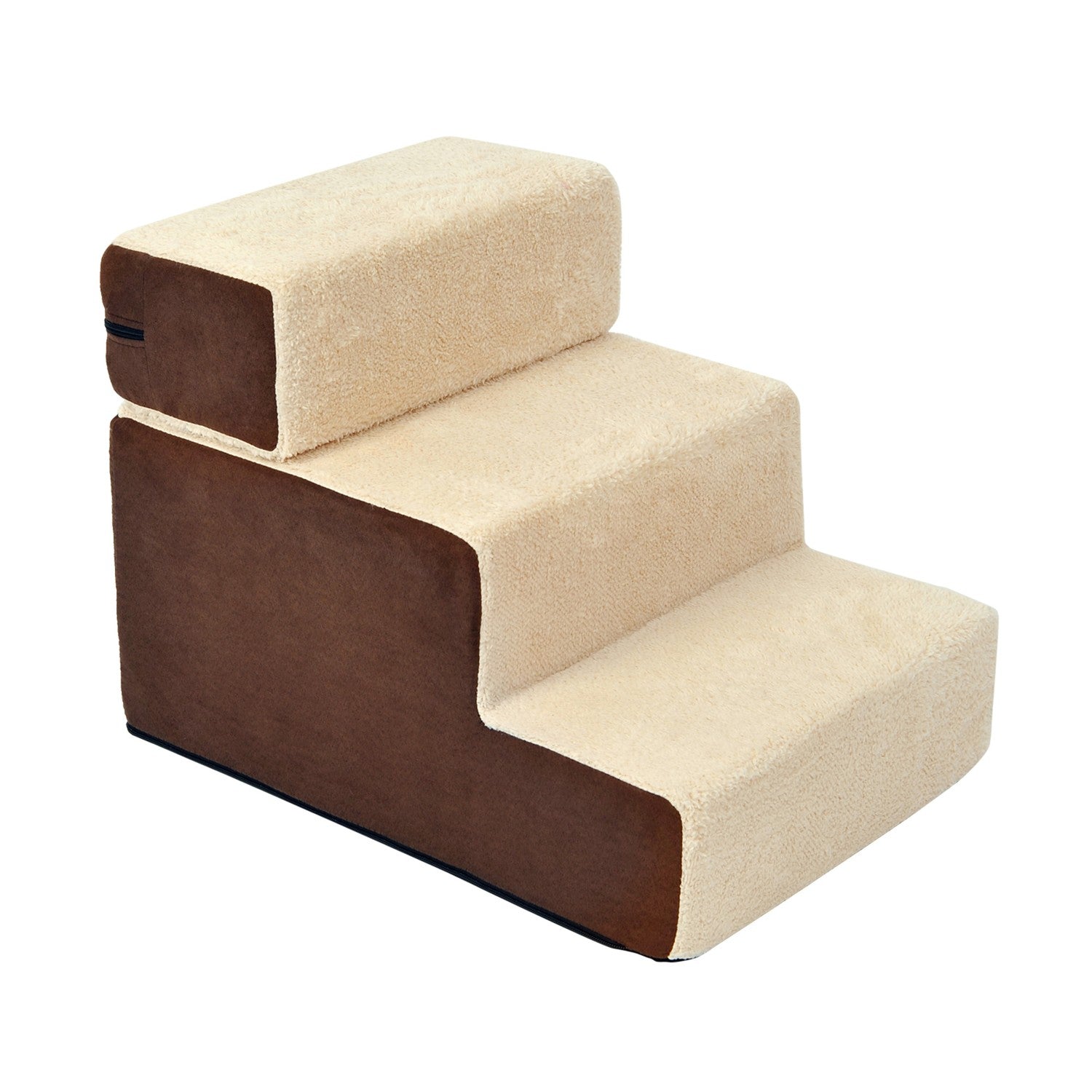 Kjæledyrtrapp, 3-trinns plysj beige, 54x40x39 cm