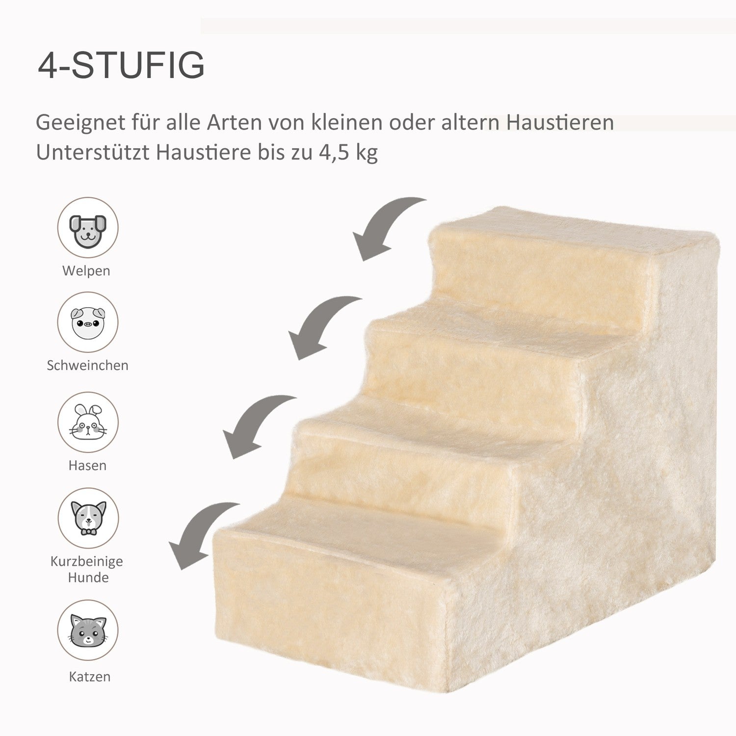 Husdjurstrappa, 4-stegs ramp med avtagbar kåpa, beige