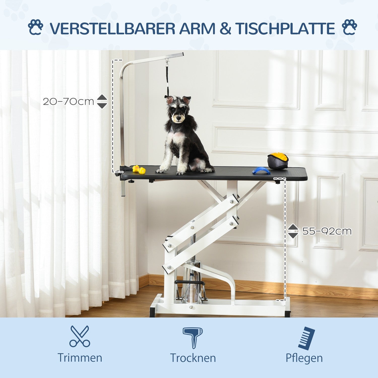Hydrauliskt hundvårdsbord med klipparm