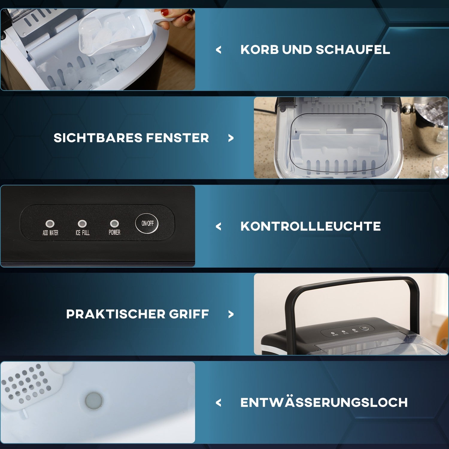 Ice Cube Maker, 9 kuber på 6-12 min, 12 kg/dag, svart