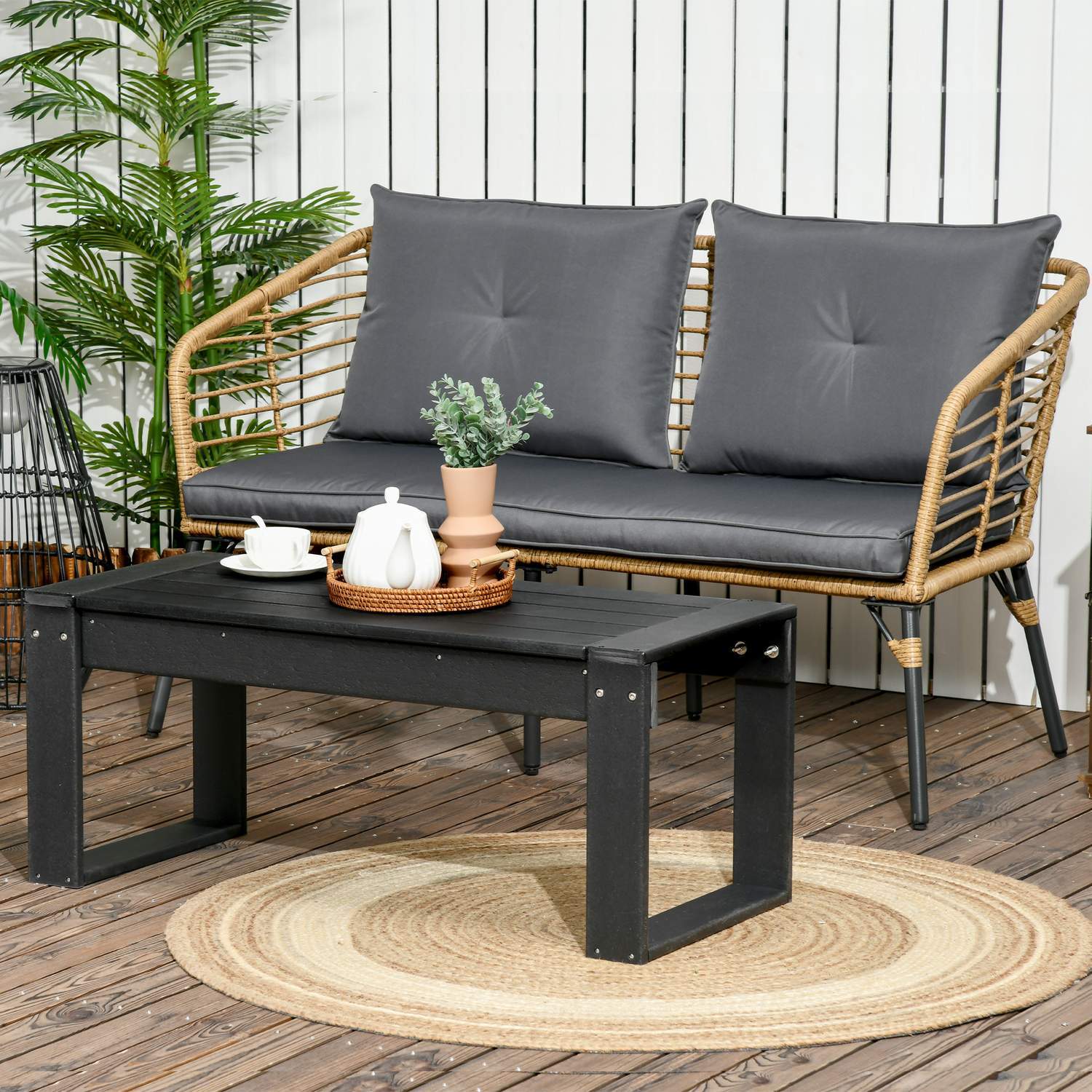 Sidebord Hagebord, Trelook Sofabord, Rektangulært, For Balkong, Hage, Terrasse, Hdpe, Svart, 95X42X40Cm