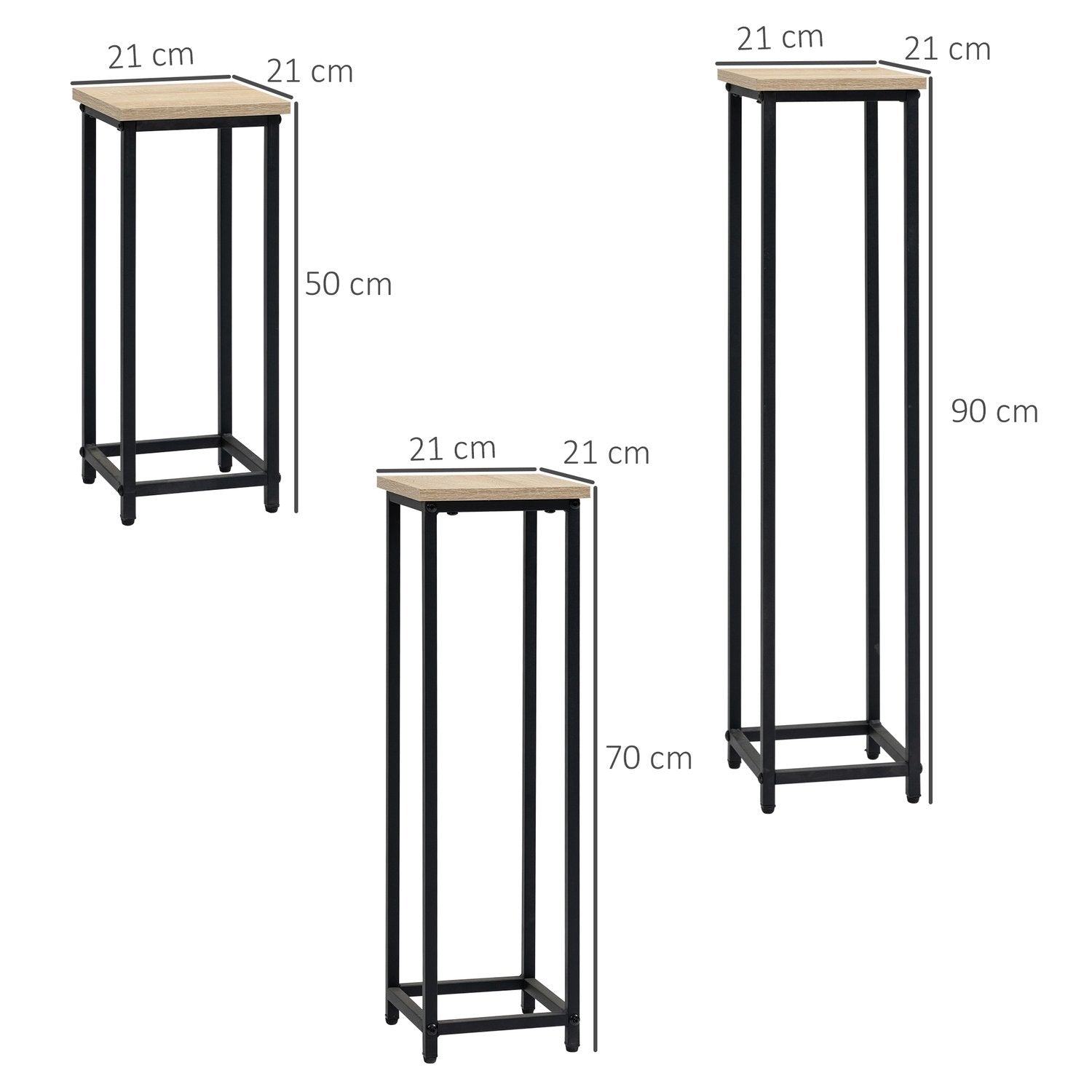 Plant Stand Set 3-Delad Blomsterpall & Blomkrukhållare Gjord Av Stål, Svart + Naturlig