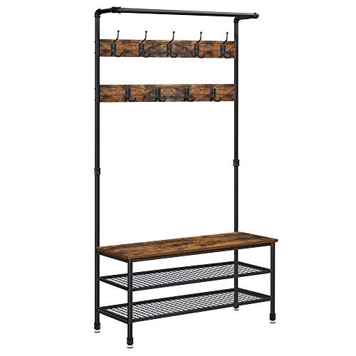 Industrial Pipe Coat &amp; Shoe Rack med benk og kroker