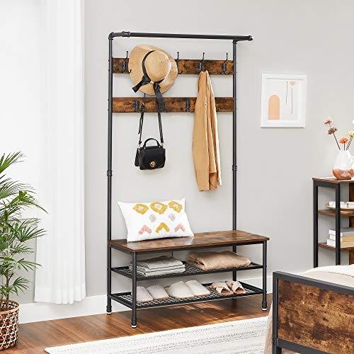 Industrial Pipe Coat &amp; Shoe Rack med benk og kroker