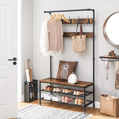 Industrial Pipe Coat &amp; Shoe Rack med benk og kroker