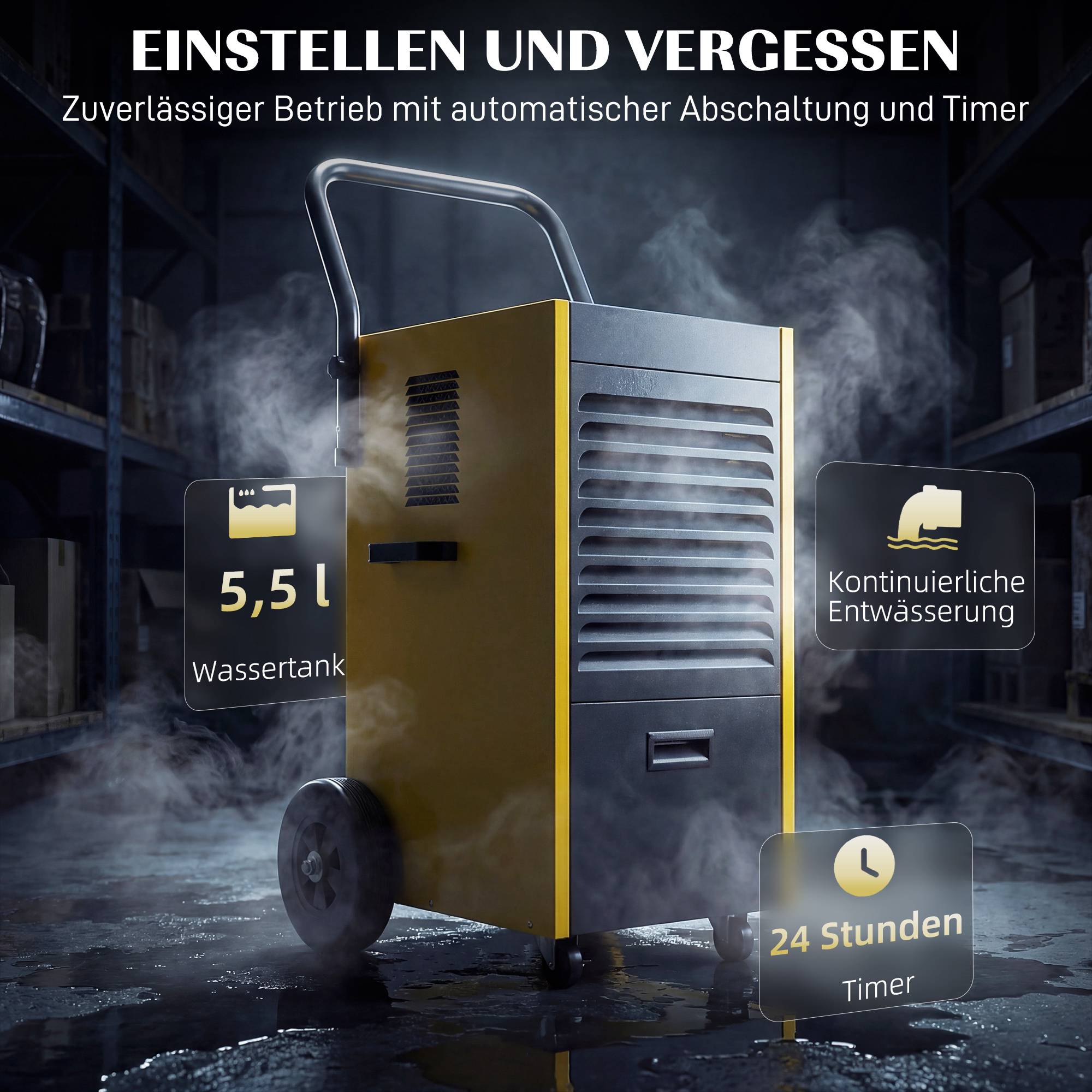 Industriell avfuktare, 70 l/dag, kontinuerlig dränering
