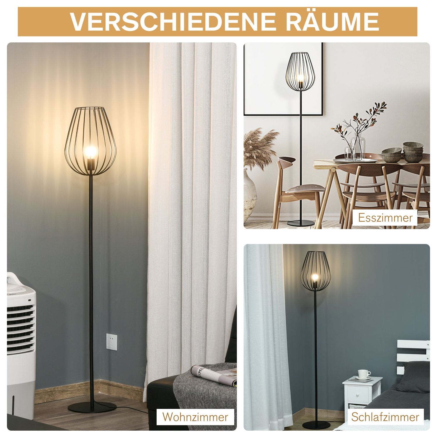Industriell retro golvlampa, metallskärm i mesh, 27,5x159cm