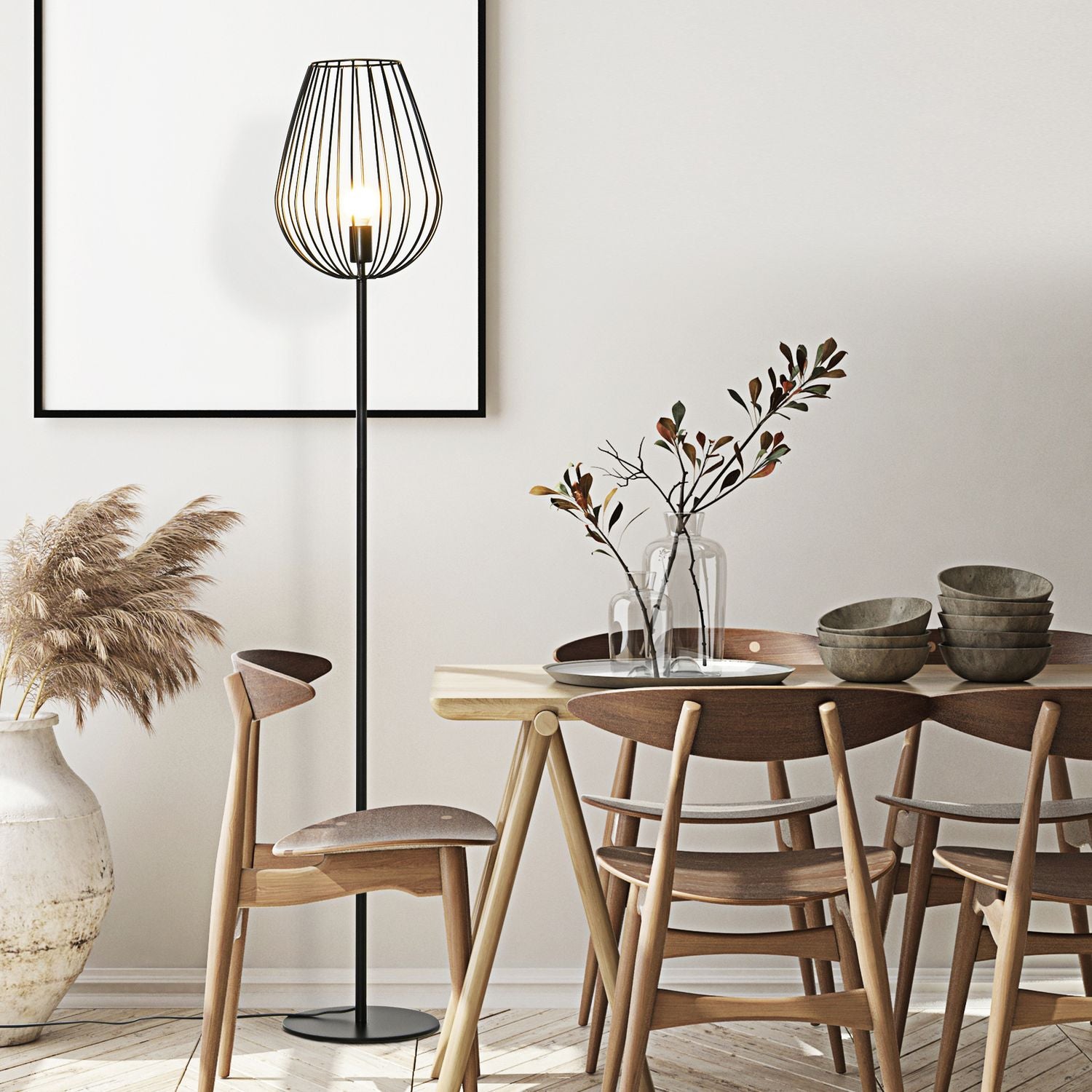 Industriell retro golvlampa, metallskärm i mesh, 27,5x159cm