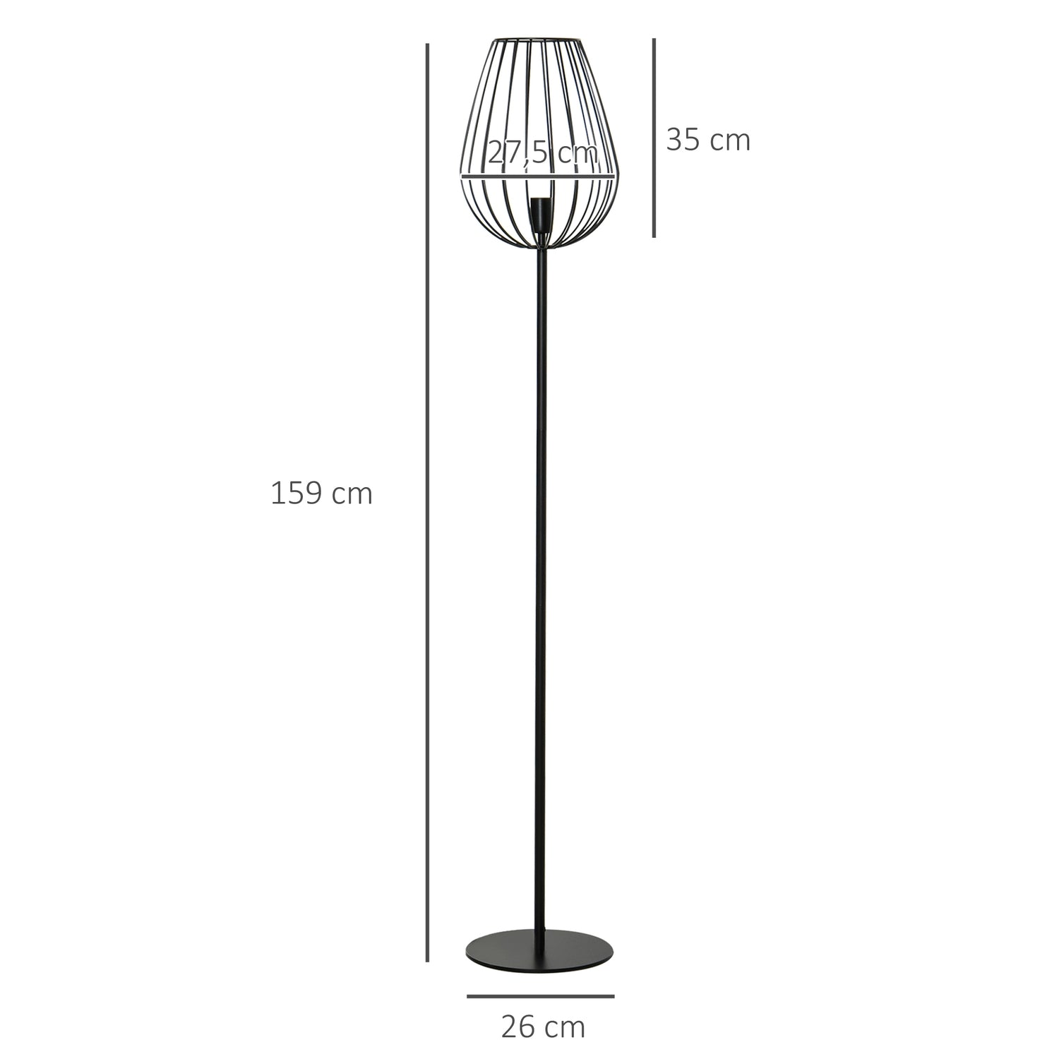 Industriell retro golvlampa, metallskärm i mesh, 27,5x159cm