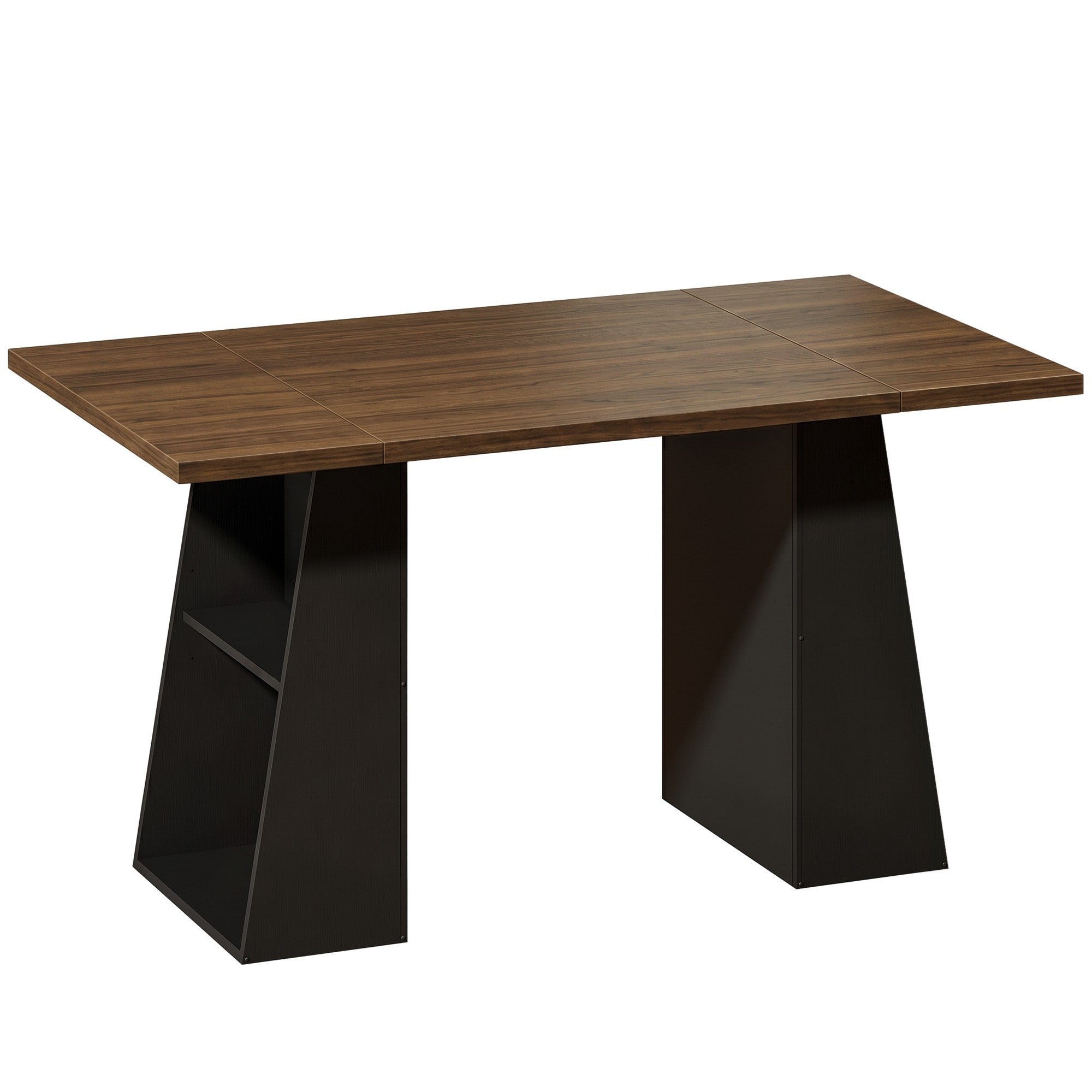 Industriellt datorbord 140 cm, 4 öppna hyllor, brun-svart