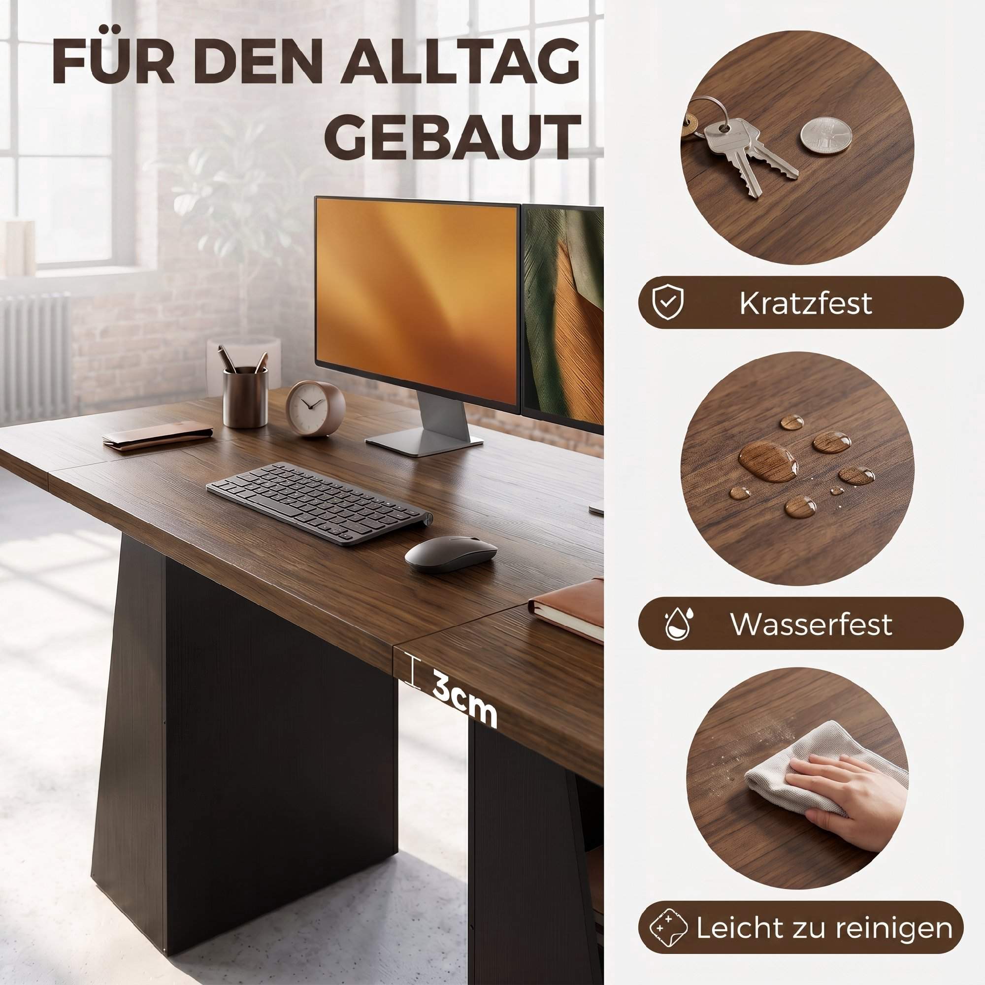 Industriellt datorbord 140 cm, 4 öppna hyllor, brun-svart