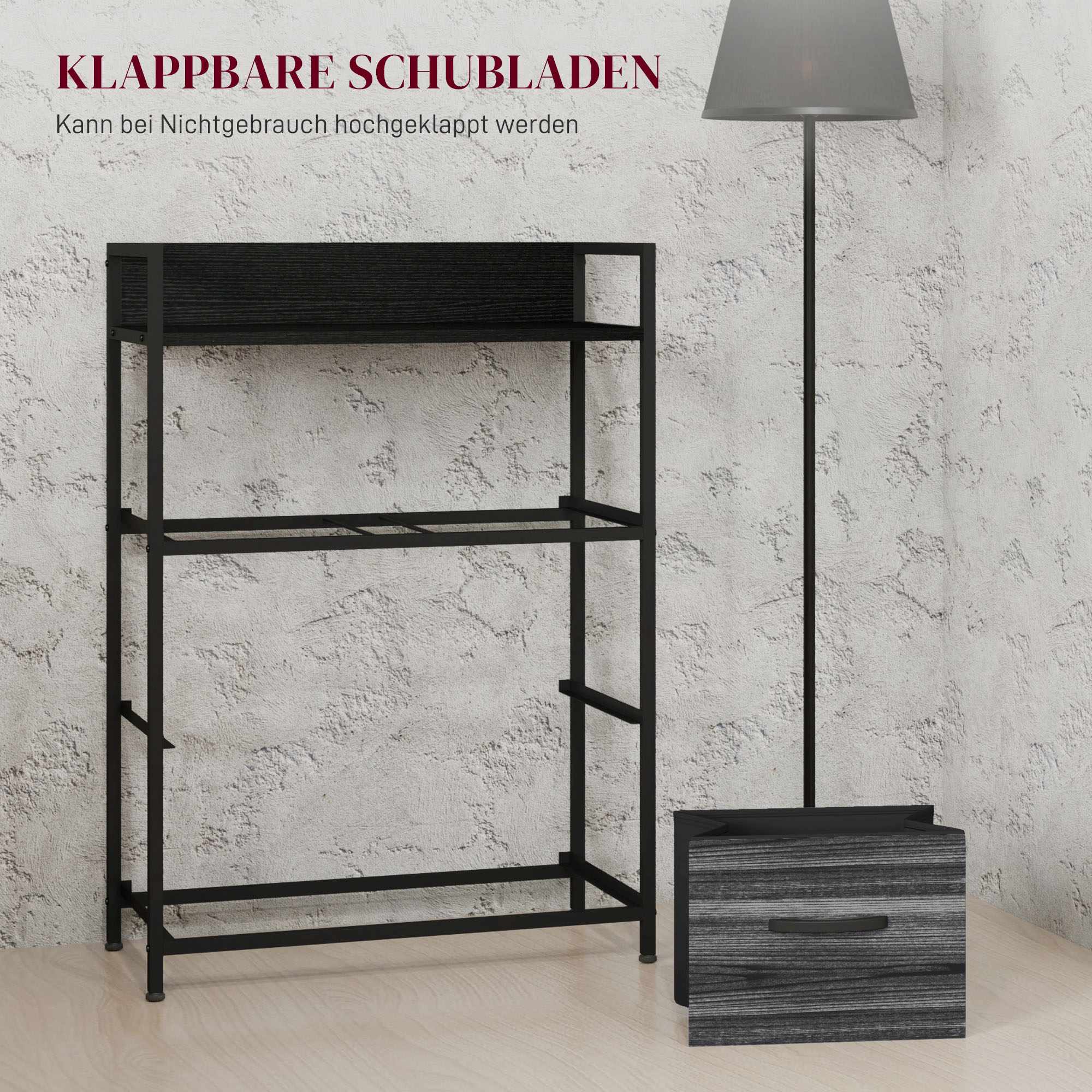 Industriellt skänk med 4 tyglådor, svart, 60x29x85cm