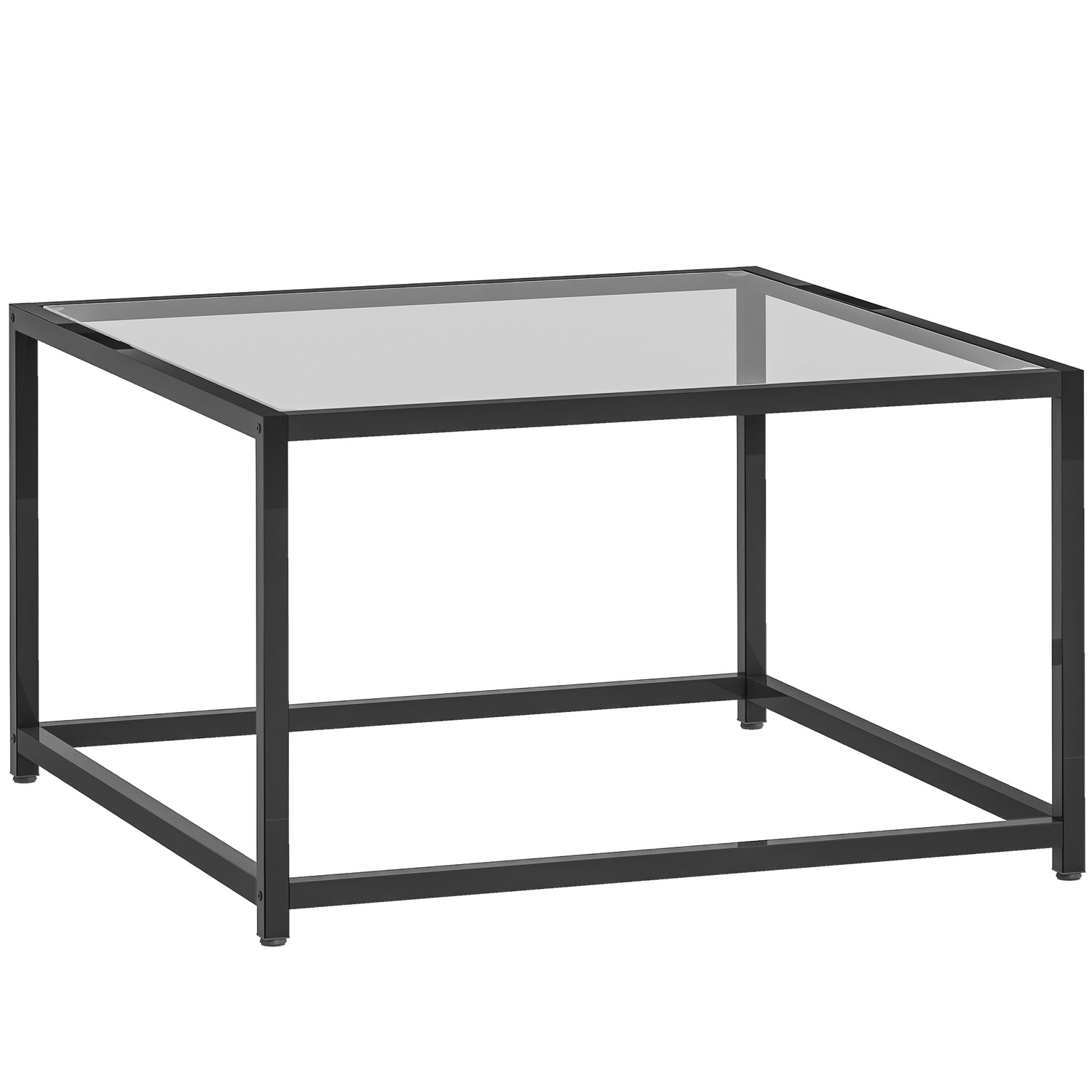 Industriellt soffbord, härdat glas & stål, 68x68 cm