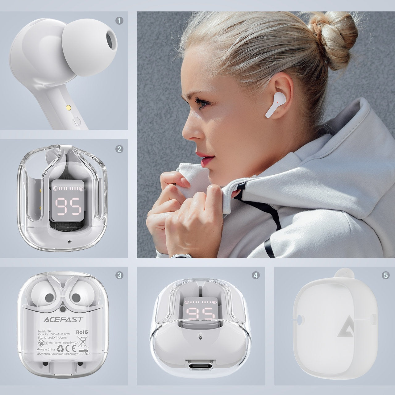 In-ear TWS Bluetooth trådlösa hörlurar, grå