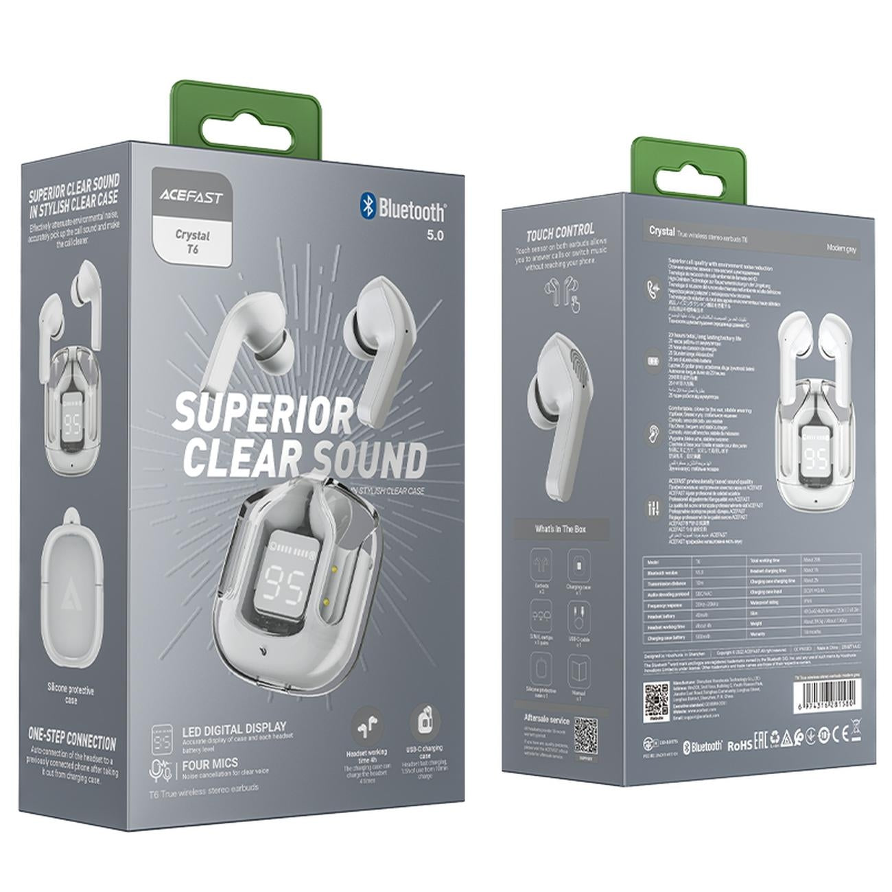 In-ear TWS Bluetooth trådlösa hörlurar, grå