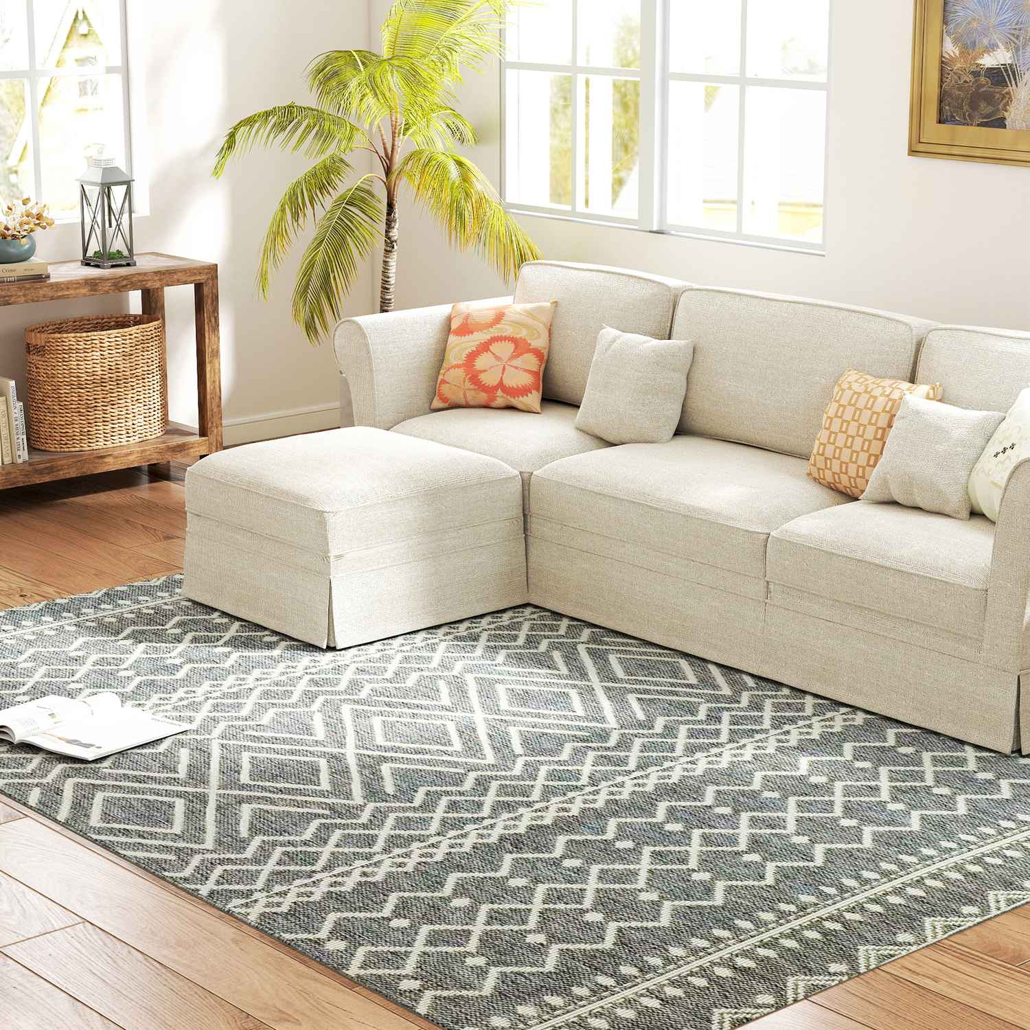 Inomhus/Outdoor Boho Matta, Easy Clean, Grå, 200x140 cm