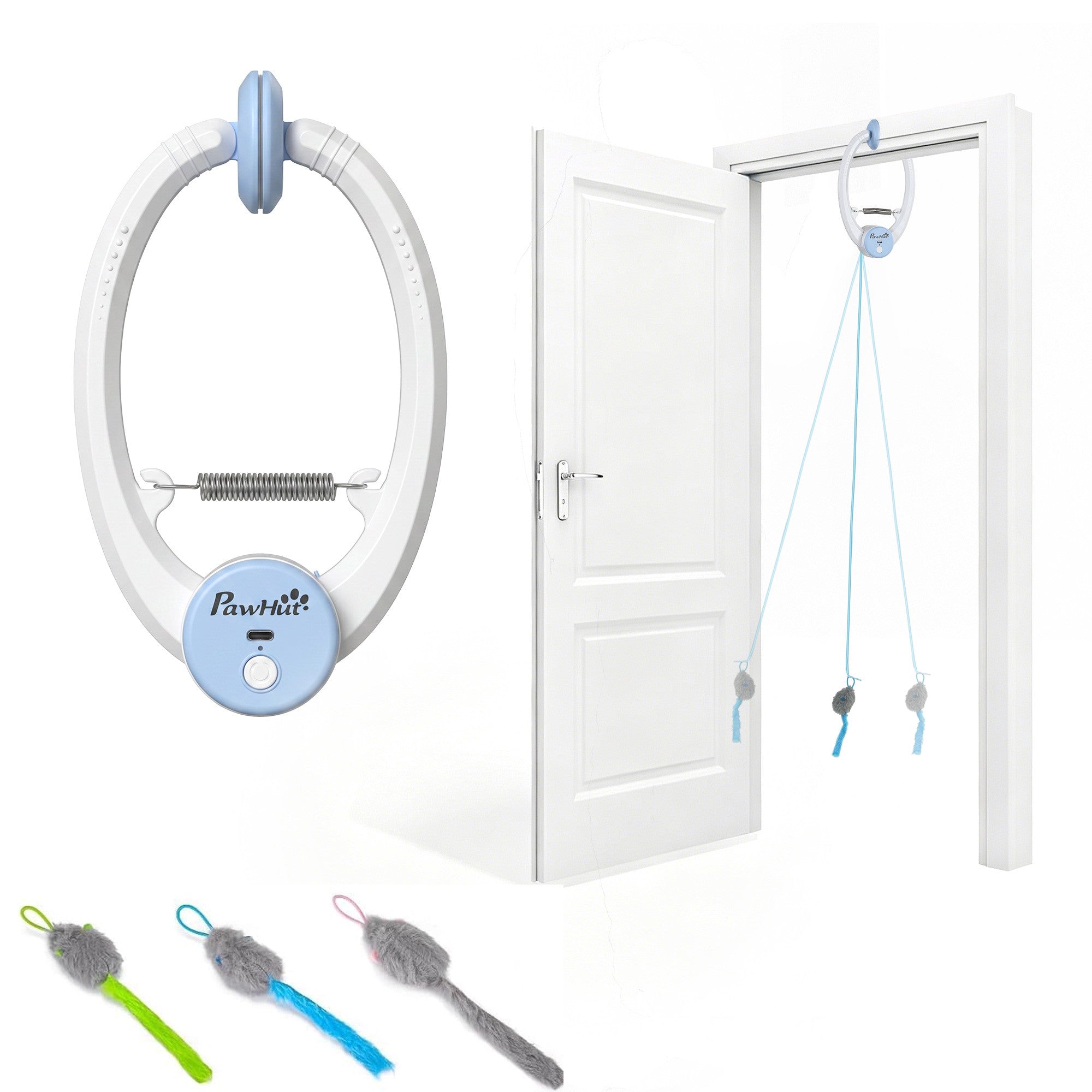 Interaktiv kattleksak, USB-laddningsbar dörrmus, 2-pack